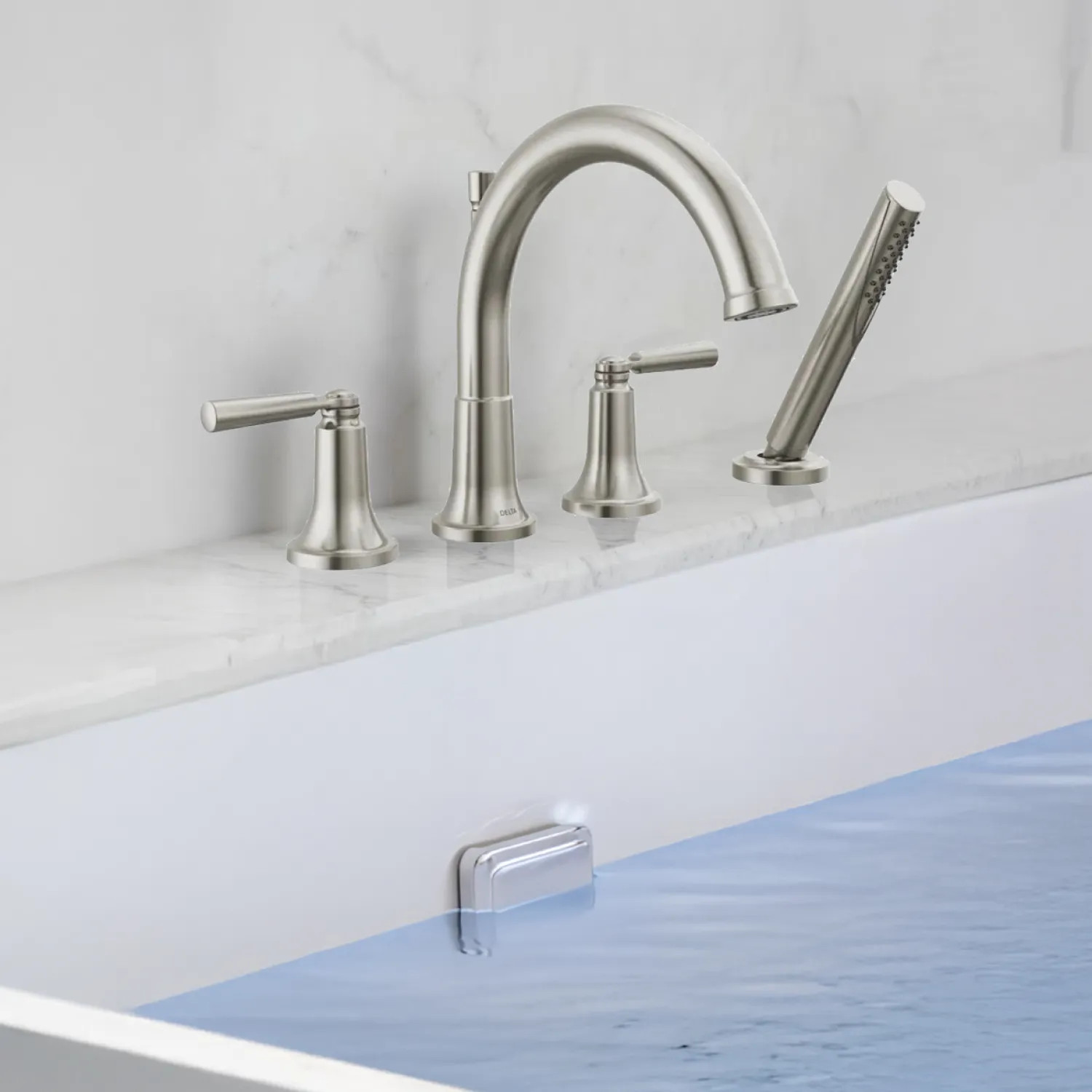 Delta T4735-SS Delta Saylor Roman Tub Faucet Trim With 1.75 GPM Hand Shower, Low-Arc Spout, Two Lever Handles, ADA-Compliant, Stainless - T4735-SS