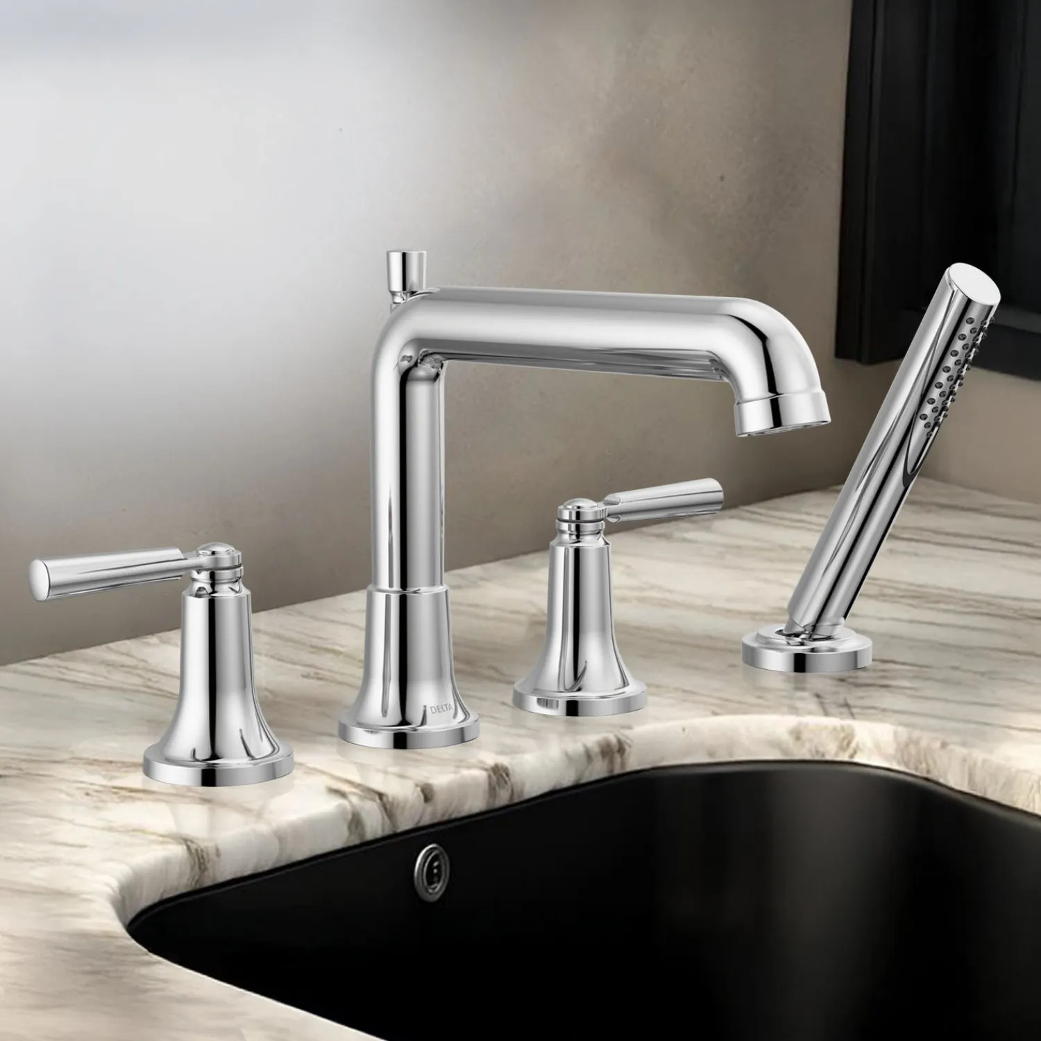 Delta T4736 Delta Saylor Roman Tub Faucet Trim With 1.75 GPM Hand Shower, Fixed Spout, Two Lever Handles, ADA-Compliant, Chrome - T4736