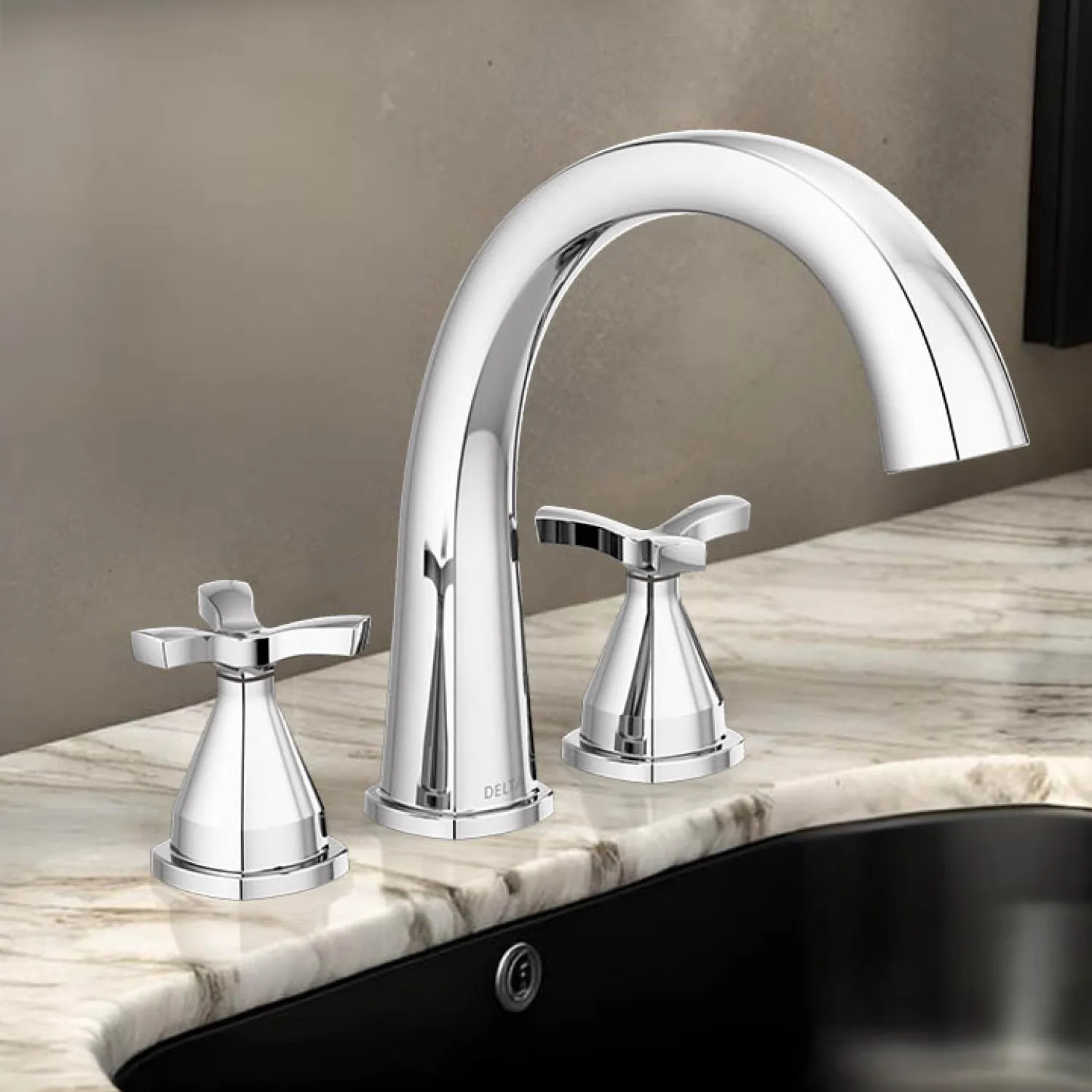 Delta T27776-PR Delta Stryke Two-Handle Roman Tub Faucet Trim, High Arc Spout, Cross Handles, Lumicoat Chrome - T27776-PR