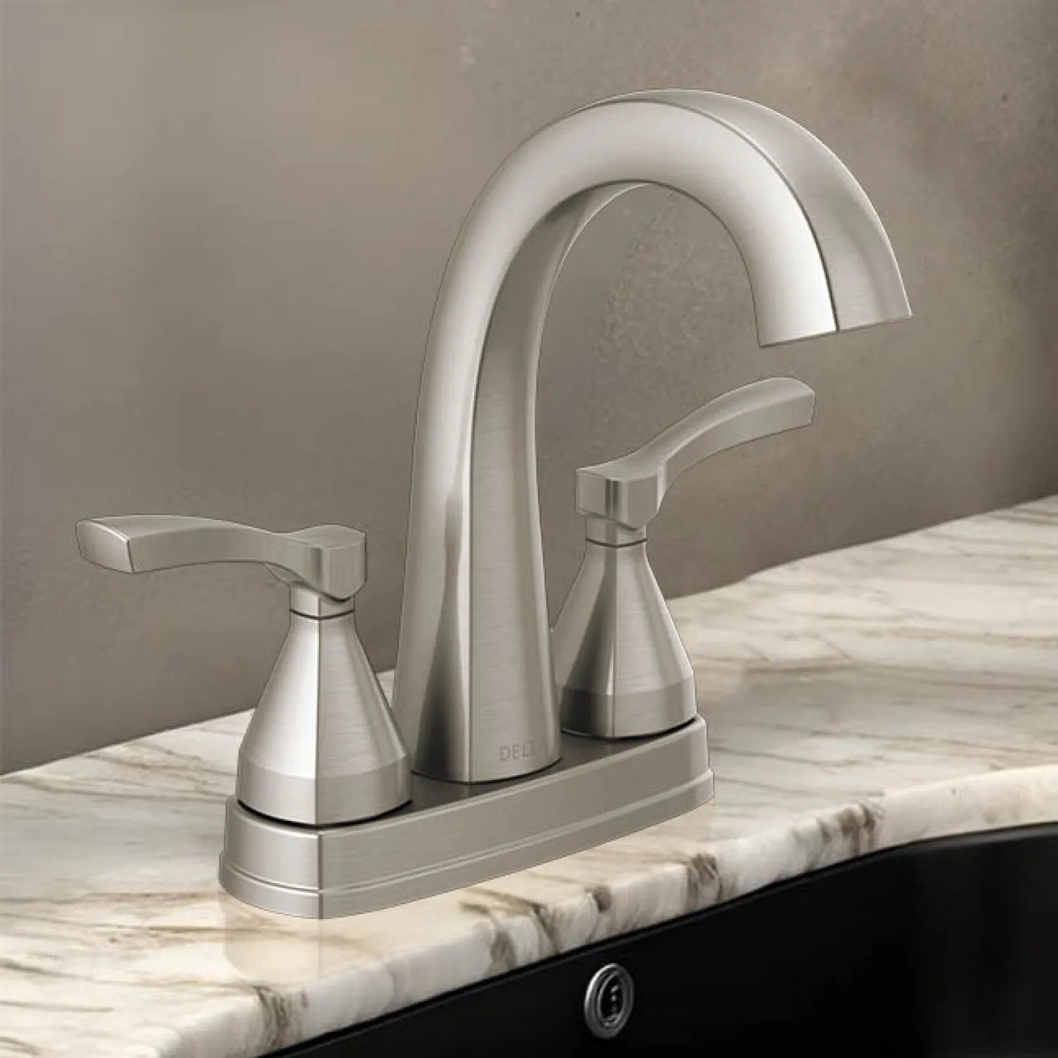 Delta 25775-SS-PR-MPU-DST Delta Stryke High-Arc Centerset Lavatory Faucet With Metal Pop-Up, Two-Handle, DIAMOND Seal, Lever Handles, 1.2 GPM, Lumicoat Stainless - 25775-SS-PR-MPU-DST