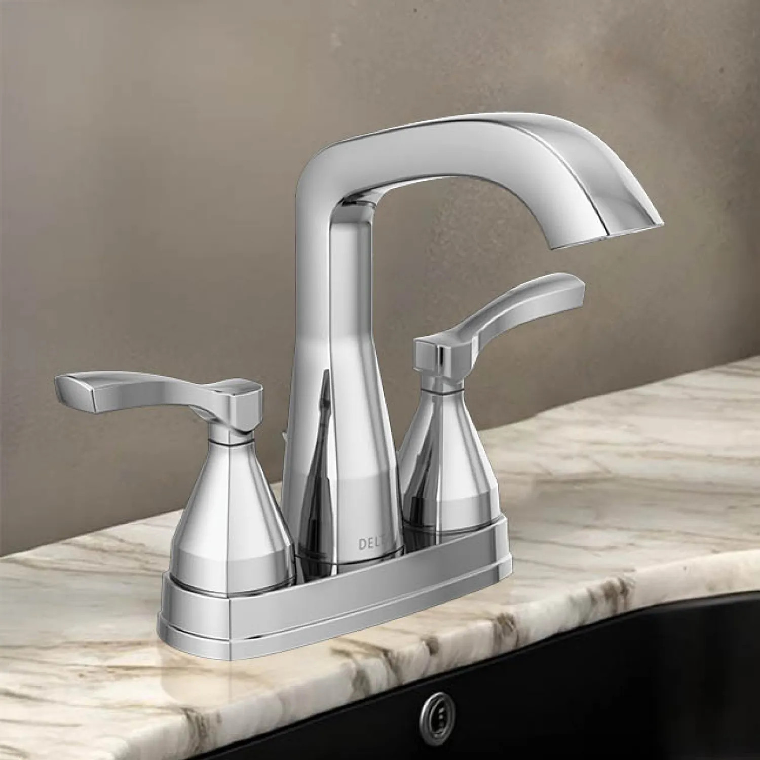 Delta 25776-PR-MPU-DST Delta Stryke Angled Spout Centerset Lavatory Faucet With Metal Pop-Up, Two-Handle, DIAMOND Seal, Lever Handles, 1.2 GPM, Lumicoat Chrome - 25776-PR-MPU-DST