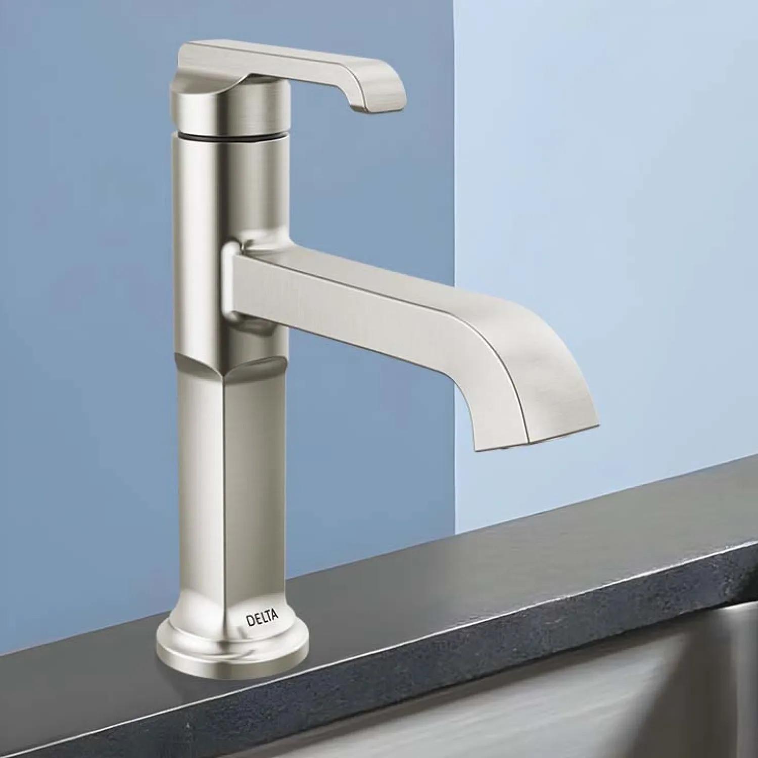 Delta 589-SS-PR-DST Delta Tetra Bathroom Faucet With Metal Pop-Up, Single Handle, Deck Mount, DIAMOND Seal, ADA, 1.2 GPM, Lumicoat Stainless - 589-SS-PR-DST