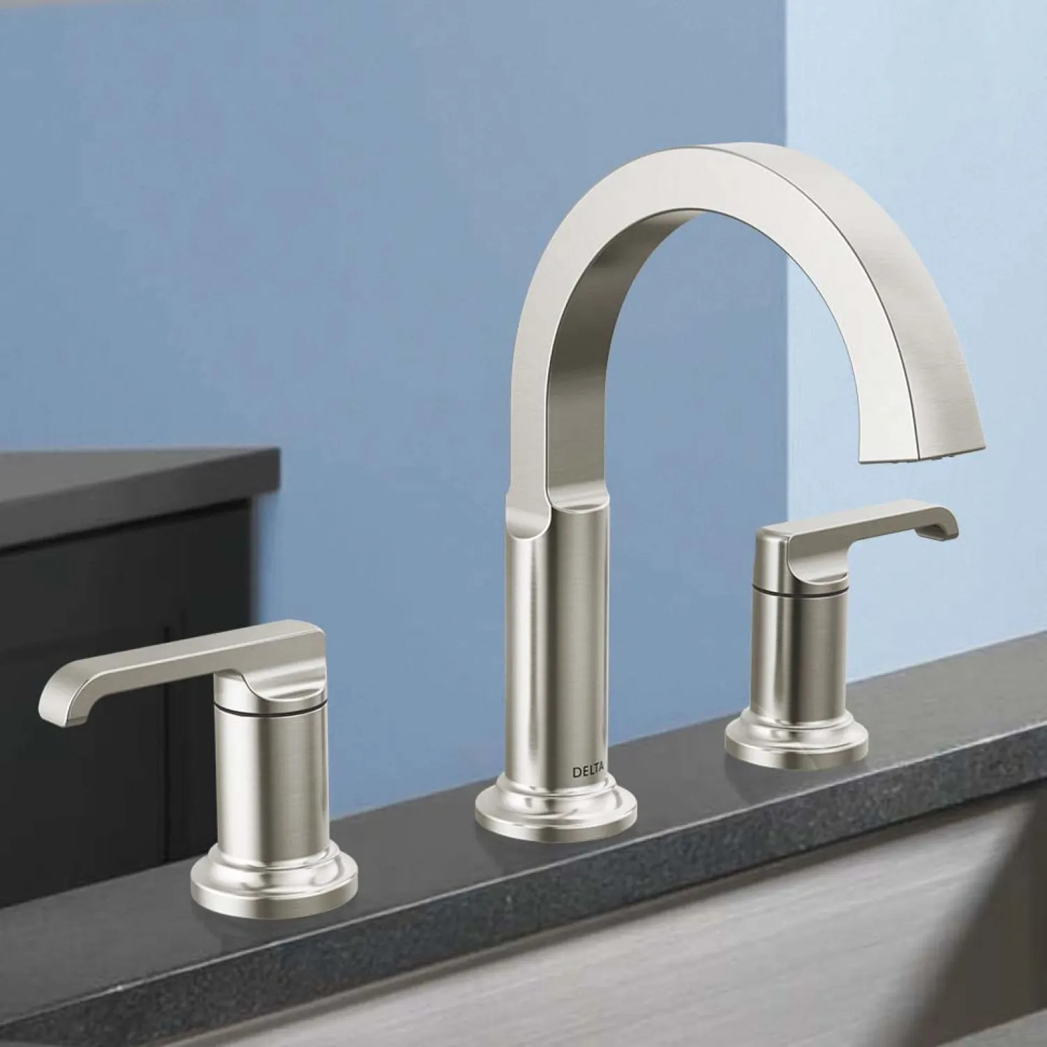 Delta 35588-SS-PR-DST Delta Tetra Widespread Bathroom Faucet, Two Handles, DIAMOND Seal, ADA, 1.2 GPM, Lumicoat Stainless - 35588-CZ-PR-DST