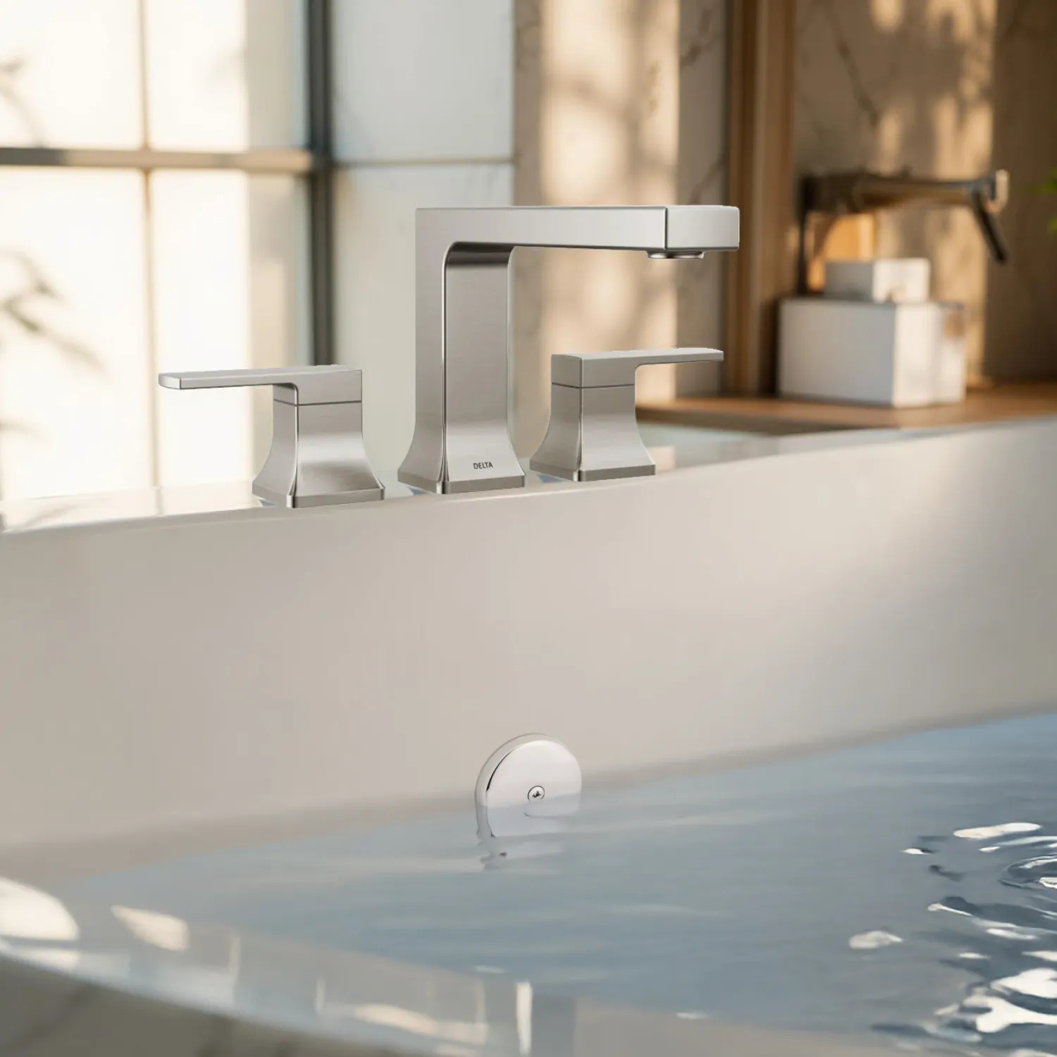 Delta T2737-SS Delta Velum Roman Tub Trim, Two Lever Handles, ADA-Compliant, Stainless - T2737-SS