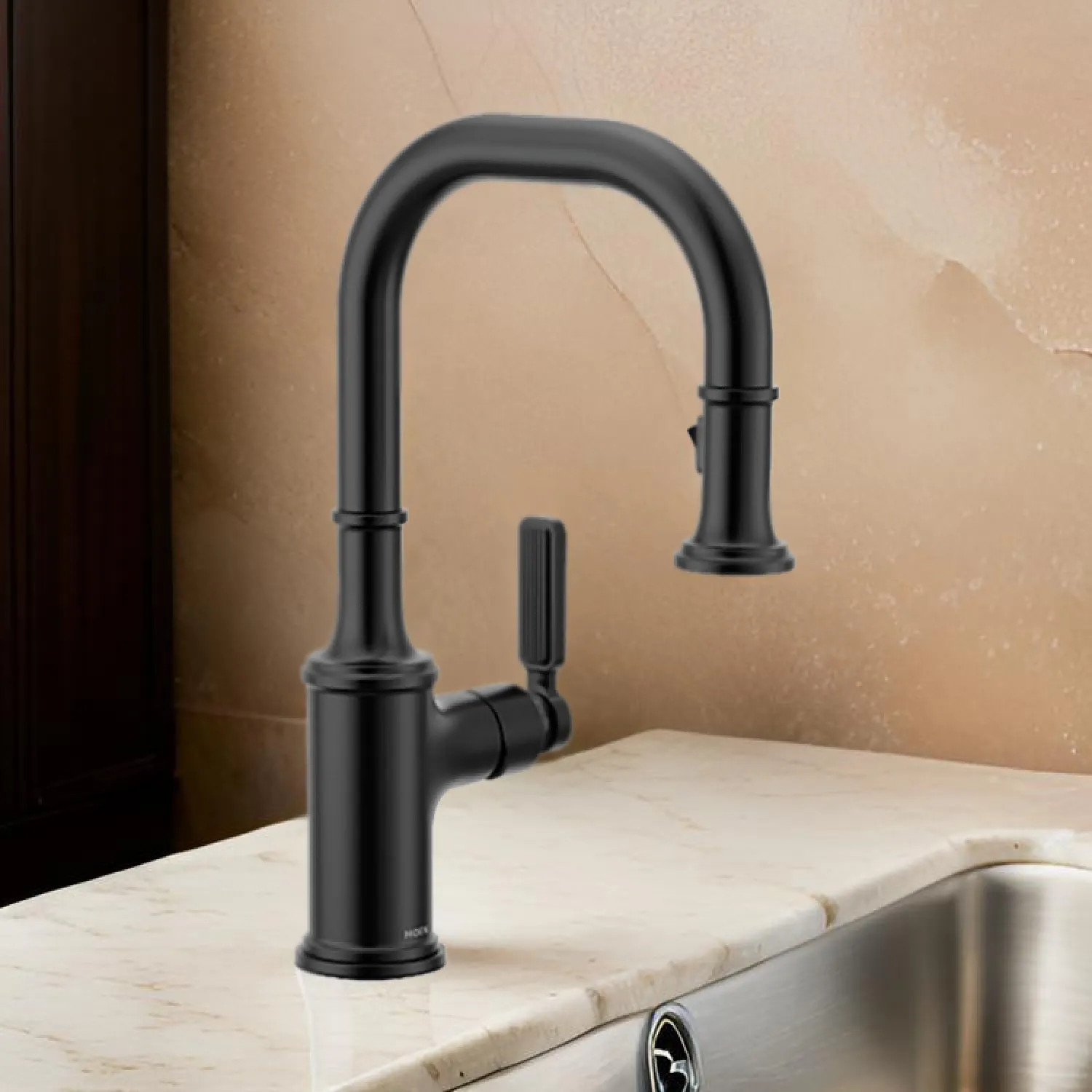 Moen 5770BL Moen Smyth One-Handle, High-Arc Pulldown Bar Faucet, PowerClean, 1.5 GPM, Matte Black - 5770BL