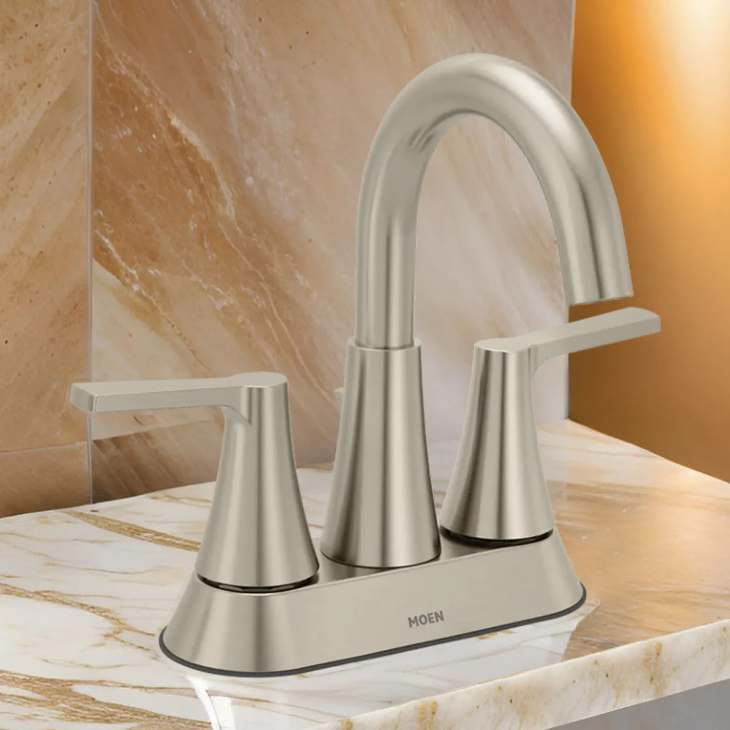 Moen 64432BN Moen Jase Two Handle High Arc Centerset Bathroom Faucet, ADA, 1.2 GPM, Brushed Nickel - 64432BN