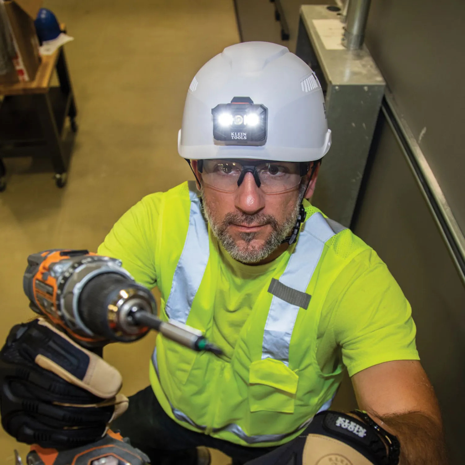Klein 60150 Klein Vented Safety Helmet with Rechargeable Headlamp, Class C, White - 60150