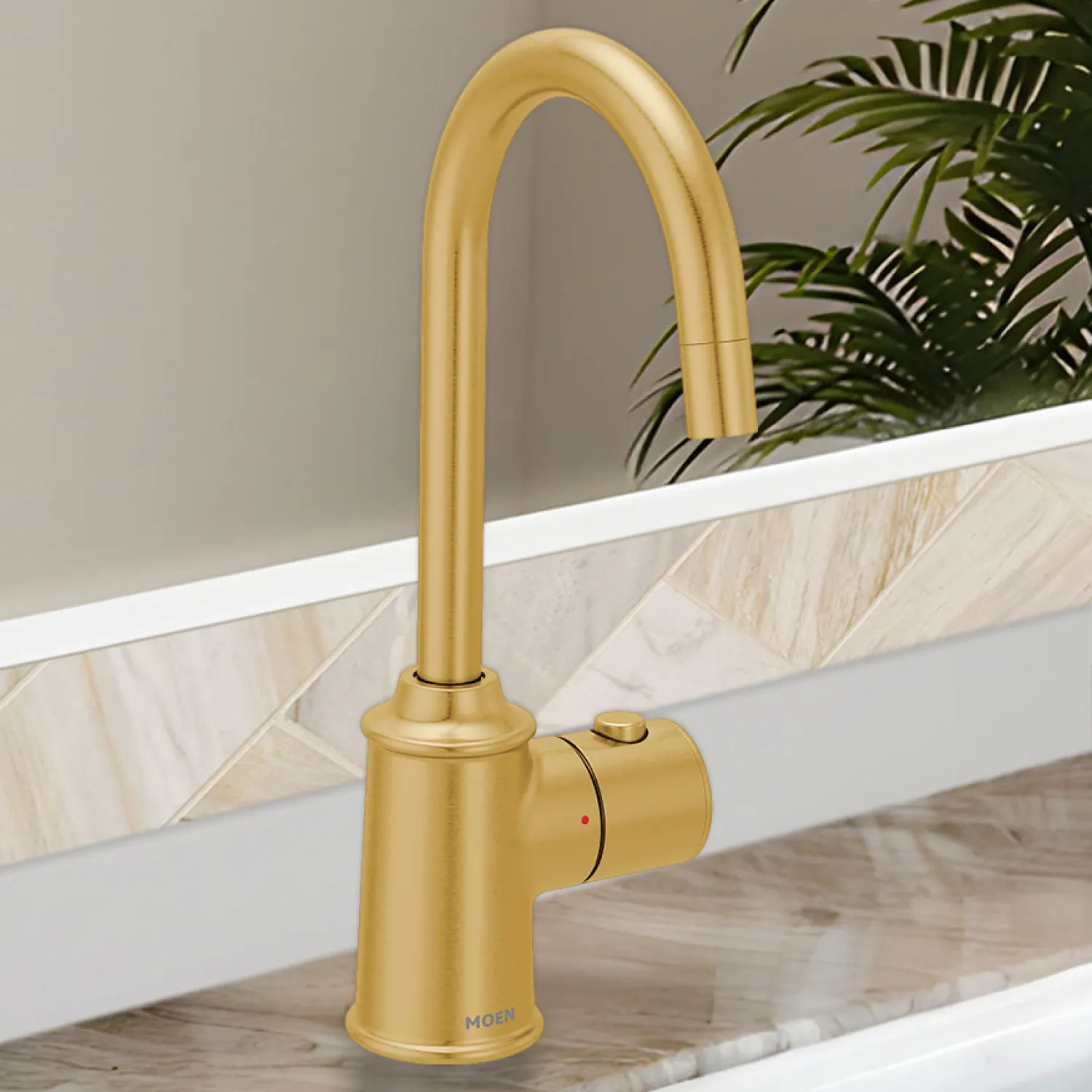 Moen IH7600BG Moen SIP Traditional Instant Hot Water Beverage Faucet, Single-Knob Handle with Push Button, High Arc, Open Vent, 1.5 GPM, Brushed Gold - IH7600BG