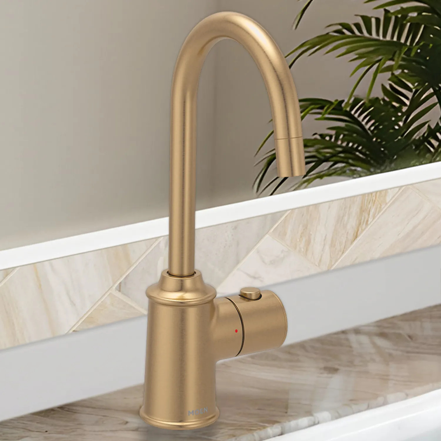 Moen IH7600BZG Moen SIP Traditional Instant Hot Water Beverage Faucet, Single-Knob Handle with Push Button, High Arc, Open Vent, 1.5 GPM, Bronzed Gold - IH7600BZG