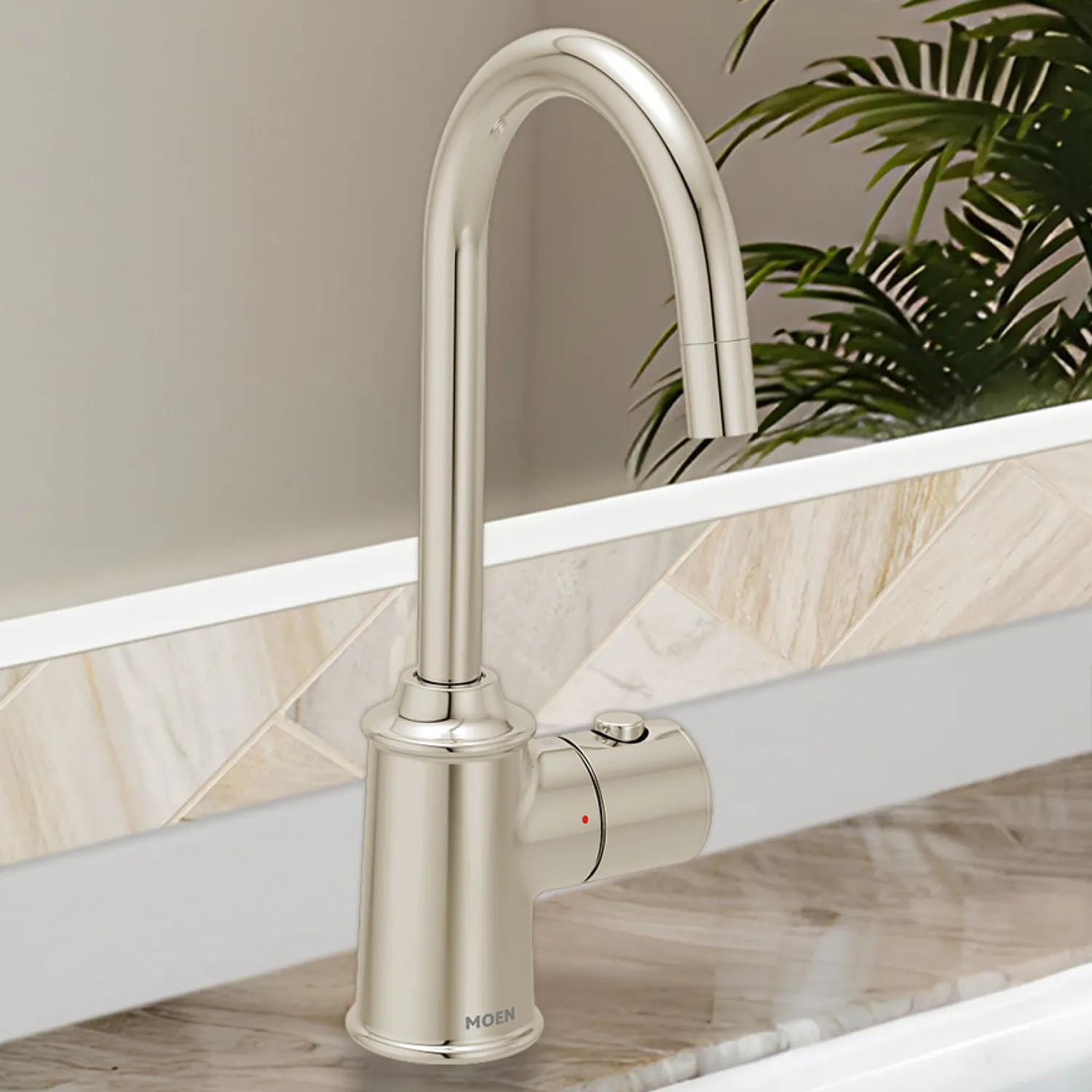 Moen IH7600NL Moen SIP Traditional Instant Hot Water Beverage Faucet, Single-Knob Handle with Push Button, High Arc, Open Vent, 1.5 GPM, Polished Nickel - IH7600NL