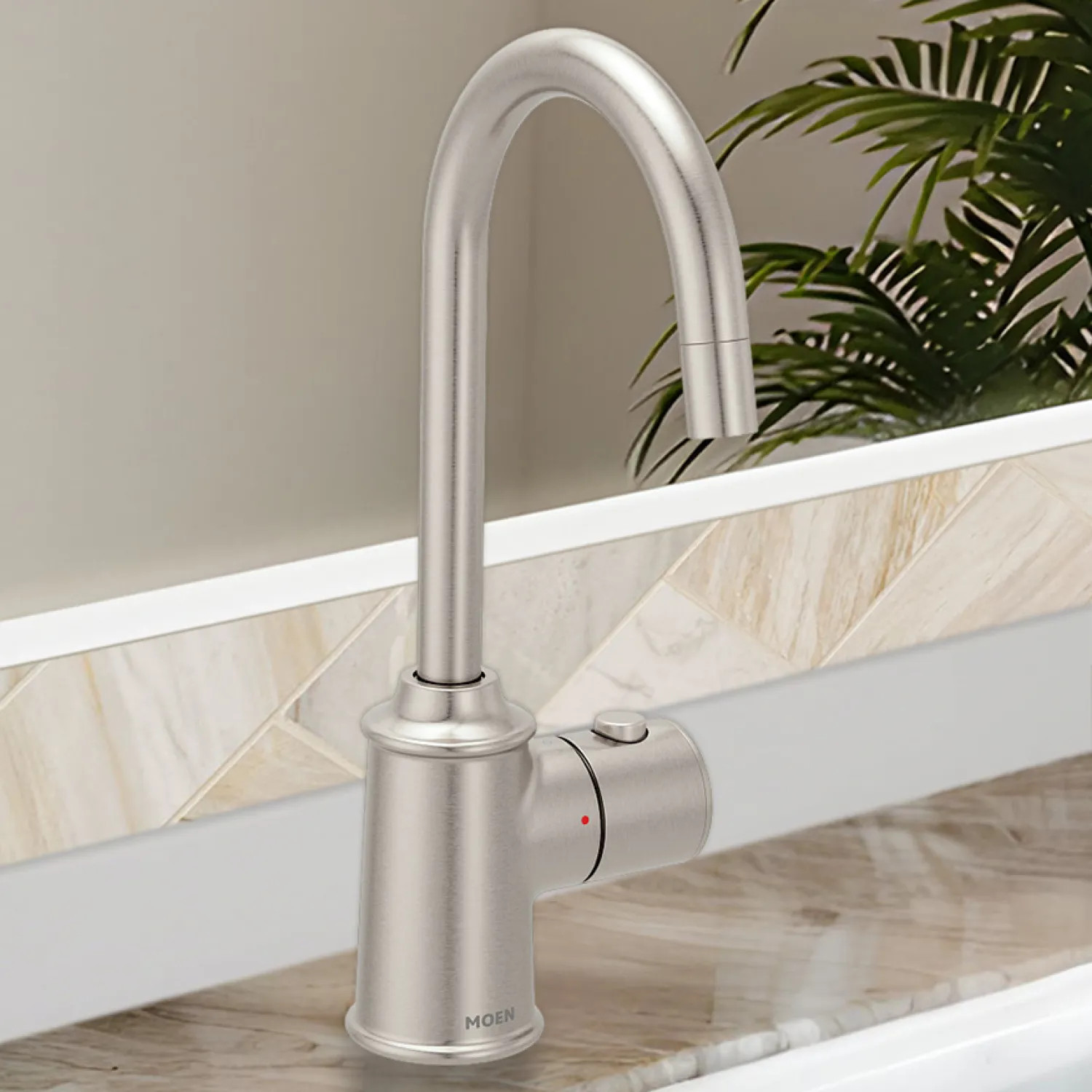 Moen IH7600SRS Moen SIP Traditional Instant Hot Water Beverage Faucet, Single-Knob Handle with Push Button, High Arc, Open Vent, 1.5 GPM, Spot Resist Stainless - IH7600SRS