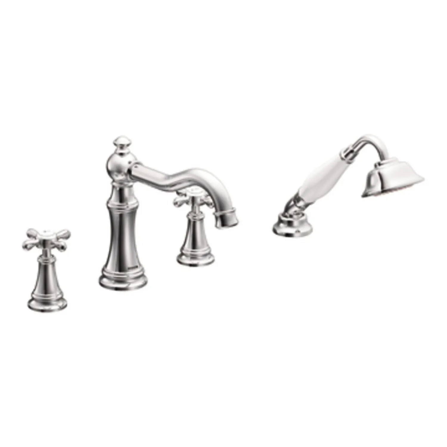 Moen TS21102 Moen Weymouth Two-Handle Roman Tub Faucet Trim with Diverter and 1.75 GPM One-Function Hand Shower, Cross Handles, Chrome - TS21102