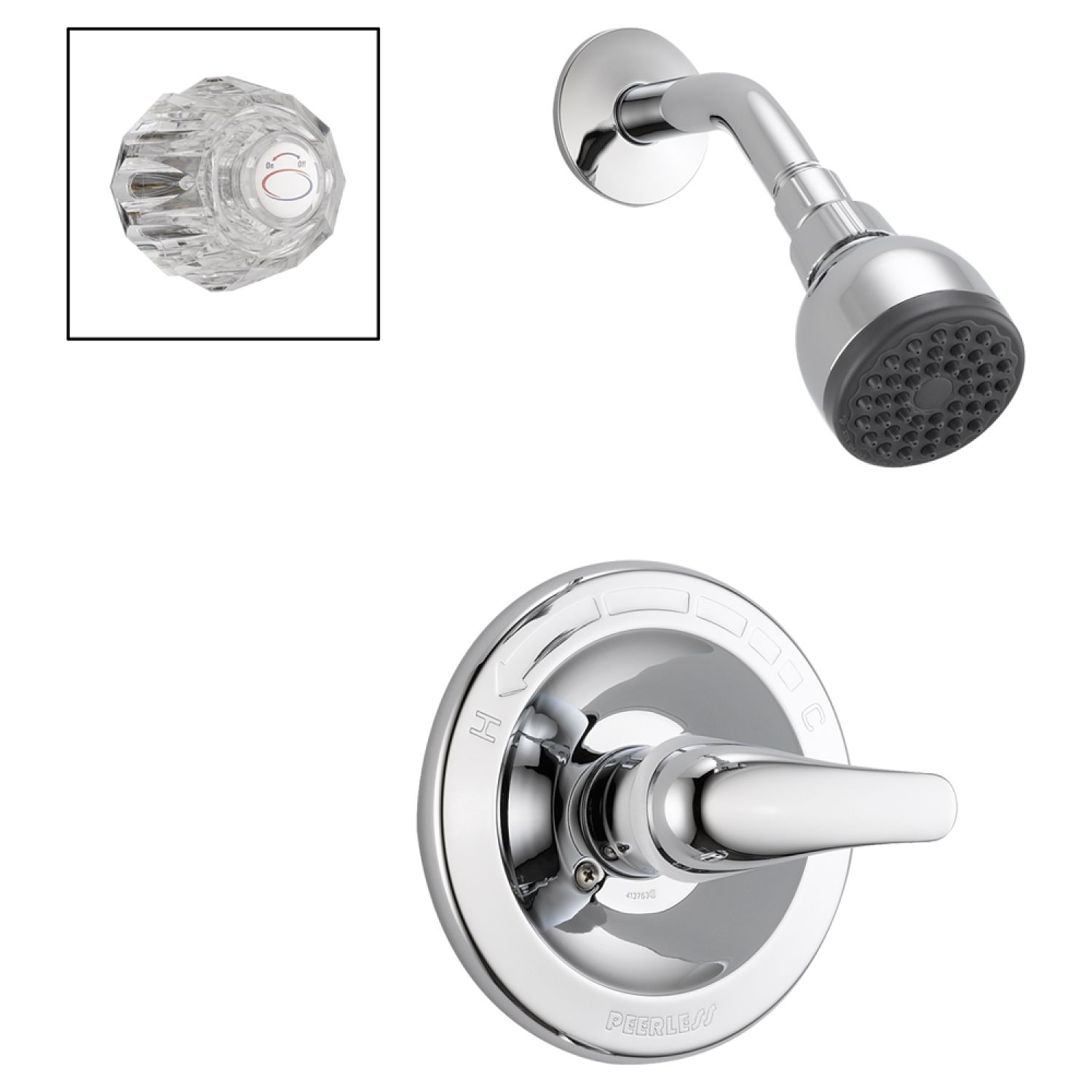 Peerless P188710 Peerless Core Single-Setting Touch-Clean Shower Faucet with Acrylic Knob and Metal Lever Combo Handles, Pressure Balance Valve, 1.75 GPM, Polished Chrome - P188710
