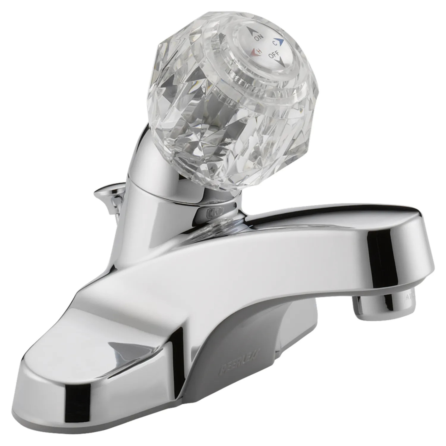 Peerless P135LF Peerless Centerset Bathroom Faucet with Plastic Pop-Up Drain, Standard Spout, Single-Handle, 1.2 GPM, Clear Knob Handle, WaterSense, Chrome - P135LF