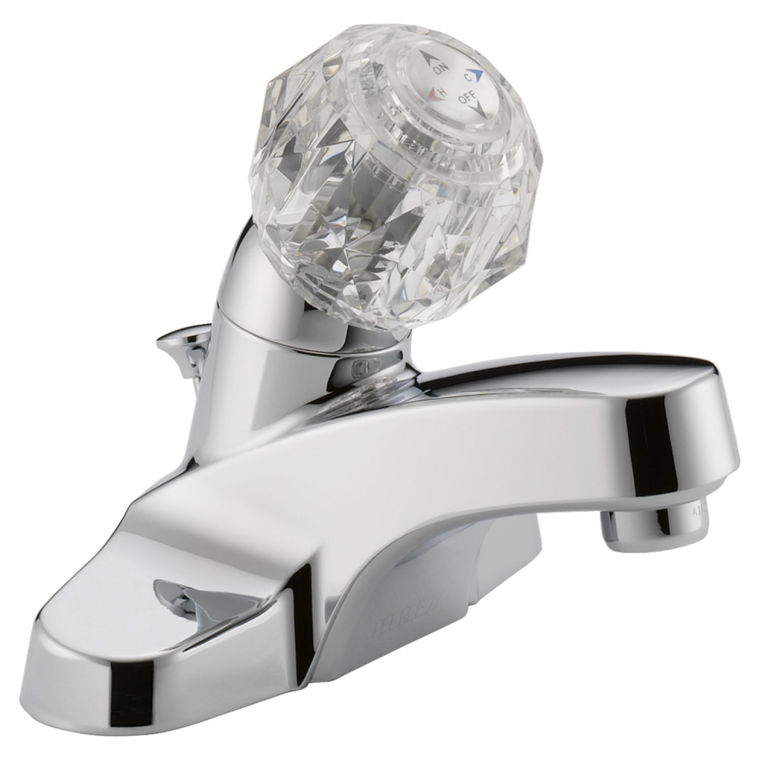 Peerless P188621LF Peerless Centerset Bathroom Faucet with Plastic Pop-Up Drain, Single-Handle, 1.2 GPM, Clear Knob Handle, WaterSense, Chrome - P188621LF