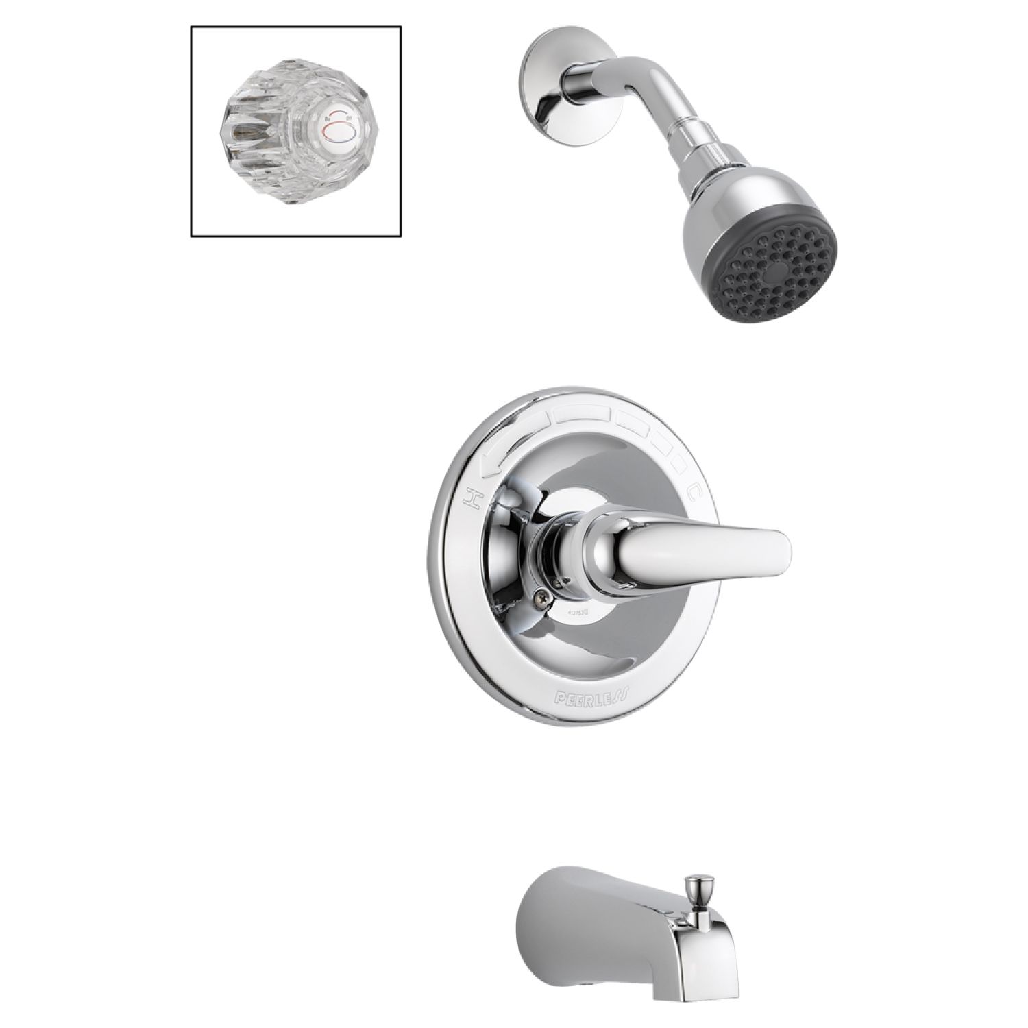 Peerless P188720 Peerless Round Single-Handle Pressure Balance Tub and Shower Faucet with Diverting Tub Spout, 1.75 GPM Head, Knob and Lever Handle Options, Chrome - P188720