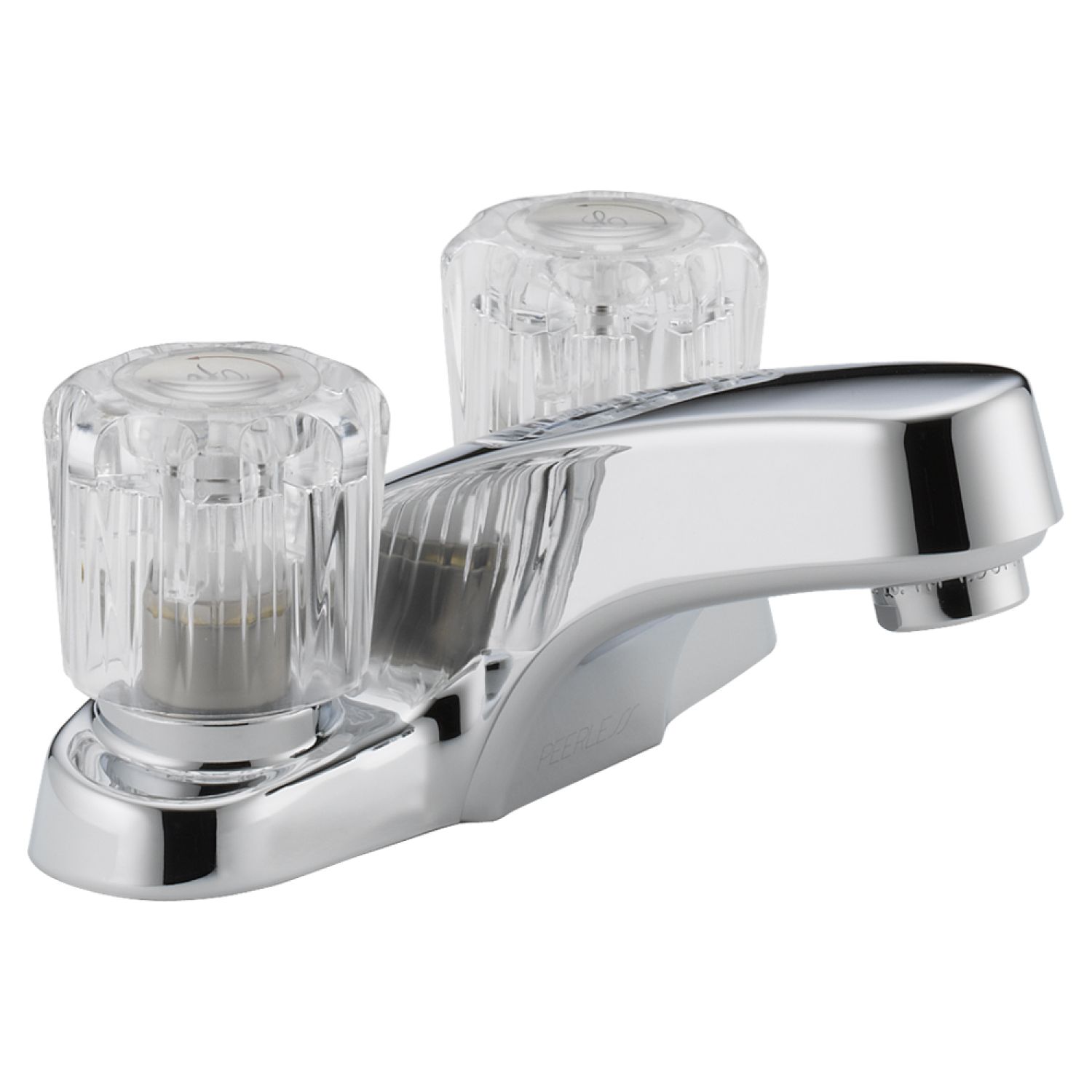 Peerless P299601LF Peerless Centerset Bathroom Faucet, Standard Spout, Two-Handle, 1.2 GPM, Clear Knob Handle, WaterSense, Less Drain, Chrome - P299601LF