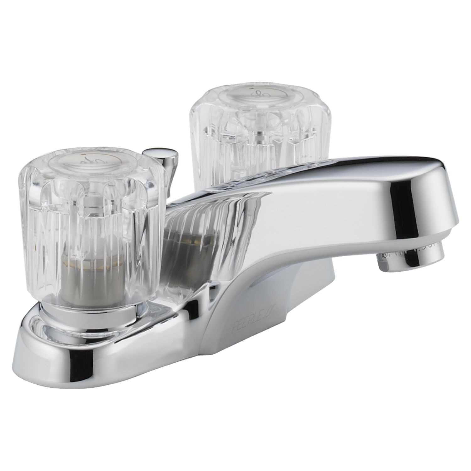 Peerless P299621LF Peerless Centerset Bathroom Faucet with Plastic Pop-Up Drain, Standard Spout, Two-Handle, 1.2 GPM, Clear Knob Handle, WaterSense, Chrome - P299621LF