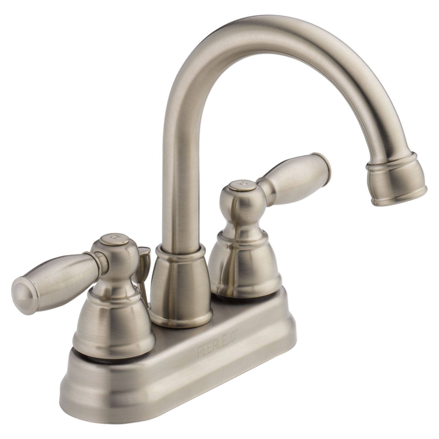 Peerless P299685LF-BN Peerless Claymore High-Arc Centerset Bathroom Faucet with Pop-Up Drain, Two-Handle, 1.2 GPM, Lever Handle, Brushed Nickel - P299685LF-BN