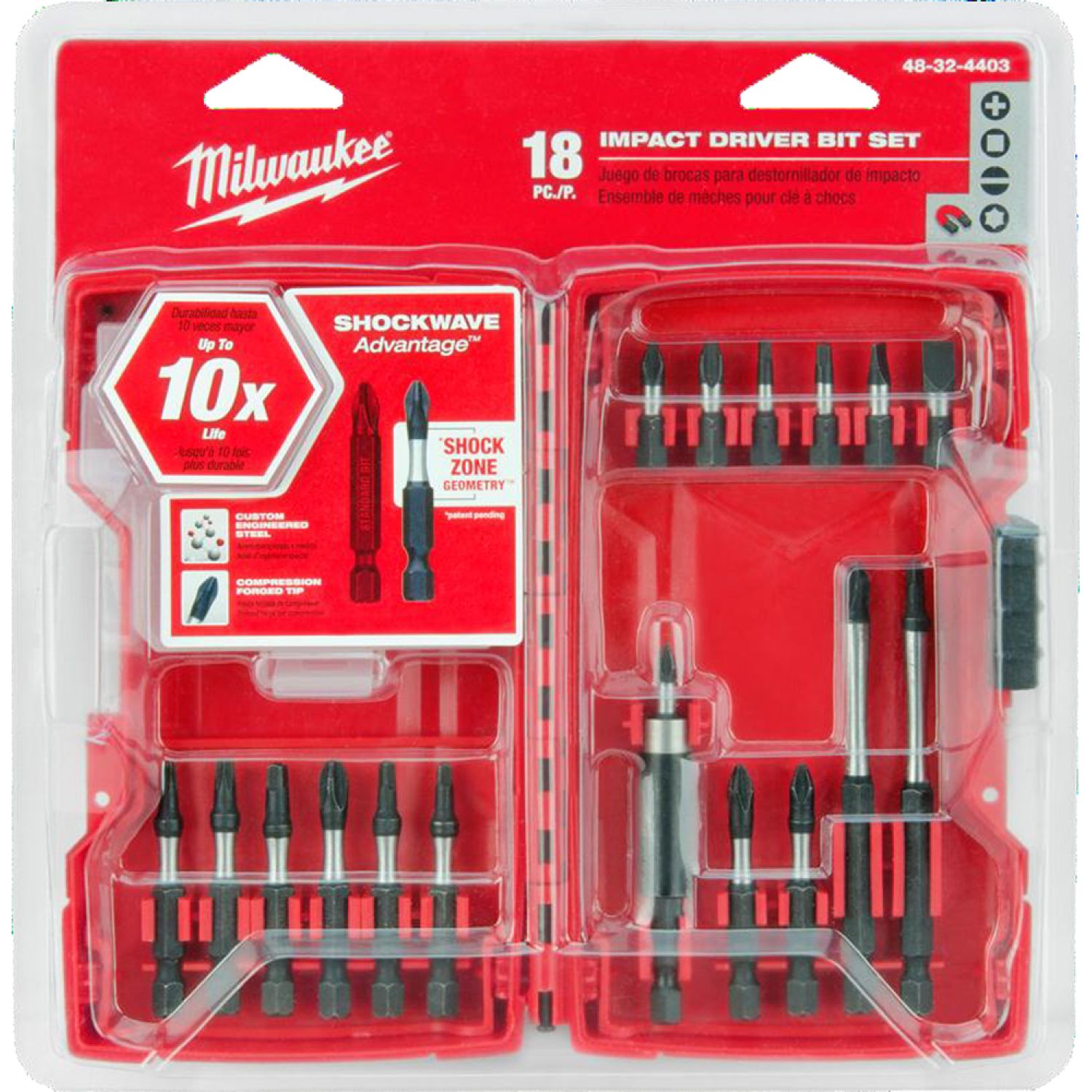 Milwaukee 48-32-4403 Shockwave 48-32-4403 Impact Duty Drive Bit Set, 18 Pieces