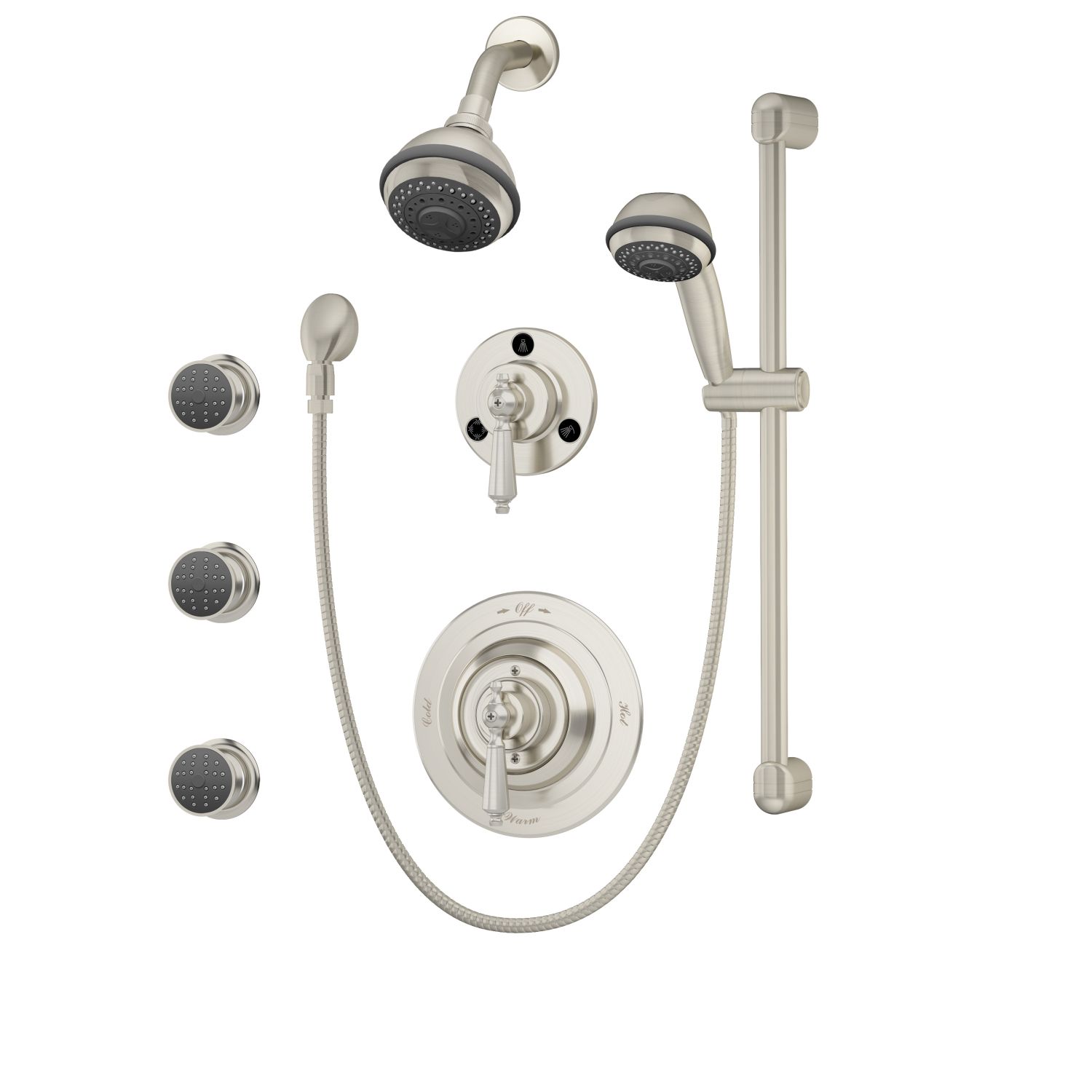 Symmons 1-7460-STN-X Symmons Water Dance Two-Wall Shower System with High-Flo Pressure-Balancing Valve, 24in Slide Bar, 60in Hose, Satin Nickel - 1-7460-STN-X