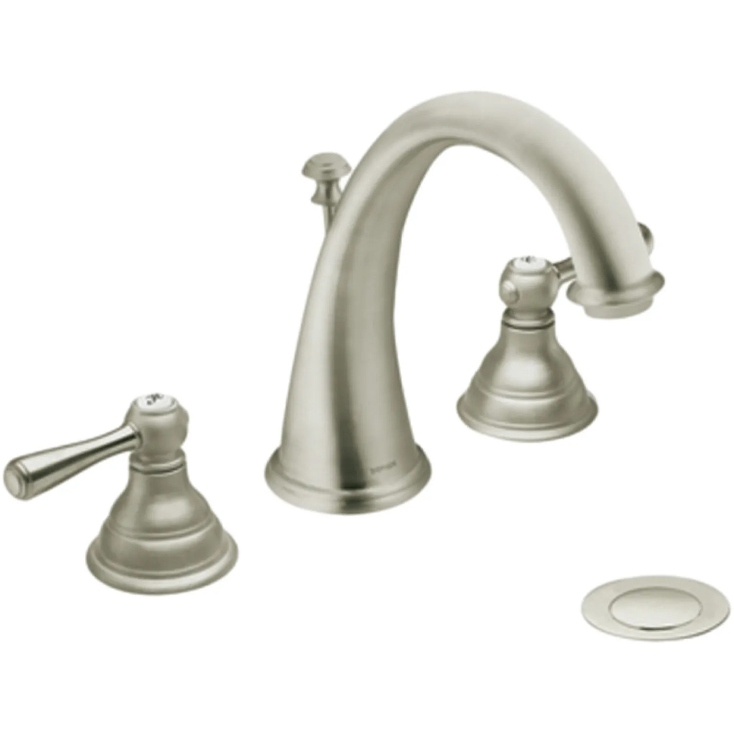 Moen T6125BN Moen Kingsley Two-Handle High Arc Widespread Brushed Nickel Bathroom Faucet with Pop-up, ADA, WaterSense, 1.2 GPM, 60 PSI, Lever Handles, Three-Holes - T6125BN