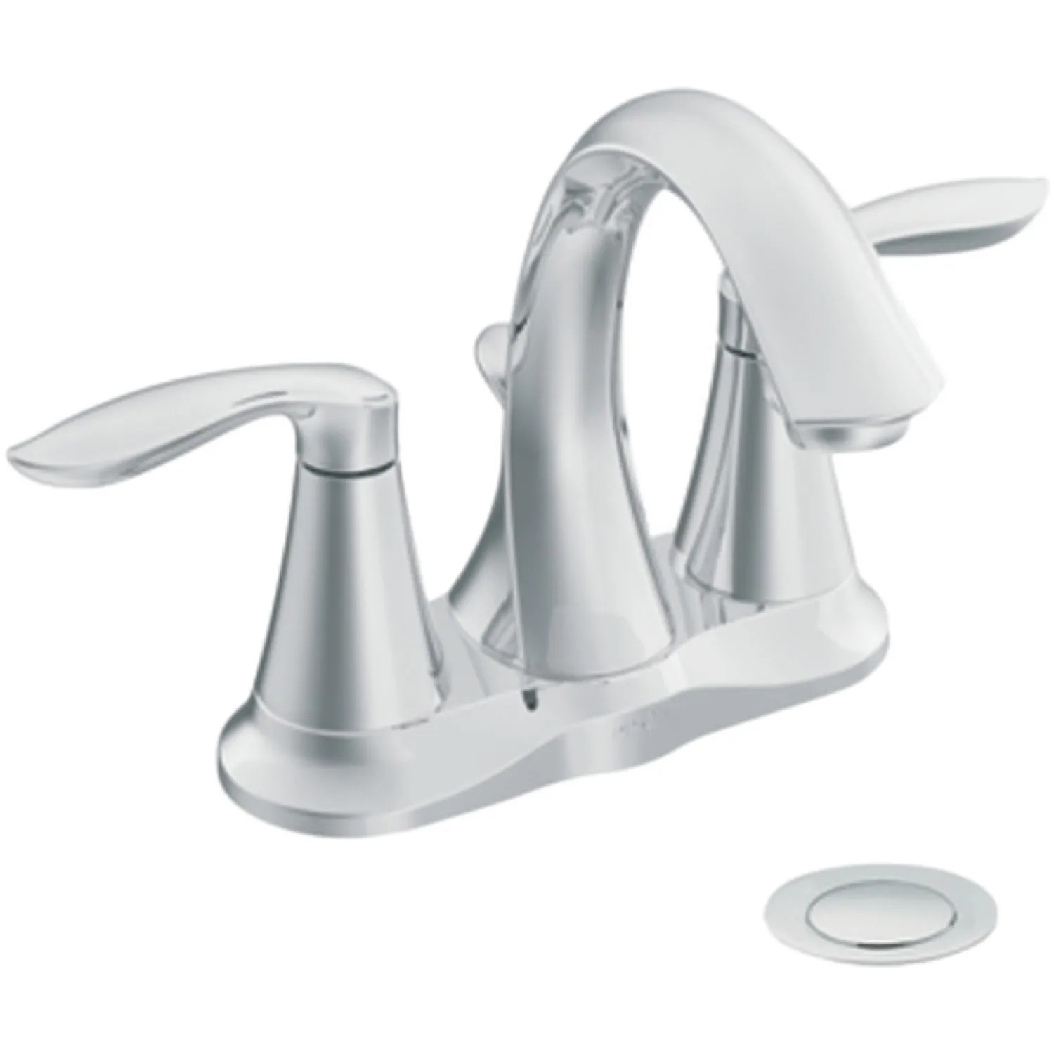 Moen 6410 Moen Eva Two-Handle High Arc Centerset Chrome Bathroom Faucet with Metal Pop-Up Drain, 1.2 GPM, Lever Handles, WaterSense, ADA - 6410