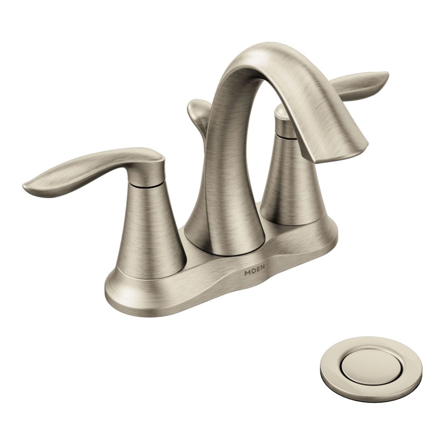 Moen 6410BN Moen Eva Two-Handle High Arc Centerset Brushed Nickel Bathroom Faucet with Metal Pop-Up Drain, 1.2 GPM, Lever Handles, WaterSense, ADA - 6410BN