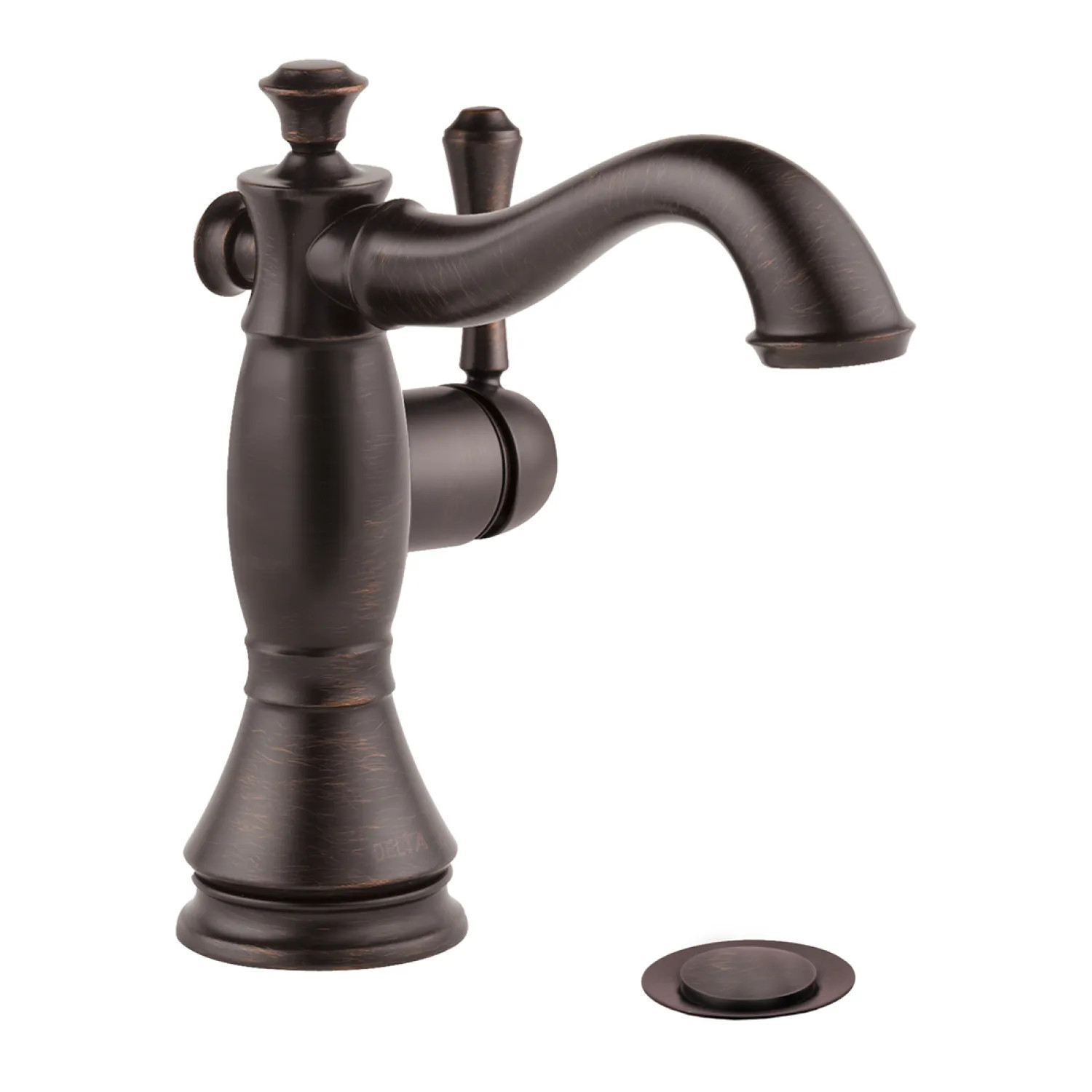 Delta 597LF-RBMPU Delta Cassidy Hook Spout Deck-Mount Venetian Bronze Lavatory Faucet with Red/Blue Indicators, Metal Pop-Up, 1.2 GPM, Single-Handle, Lever Handle - 597LF-RBMPU
