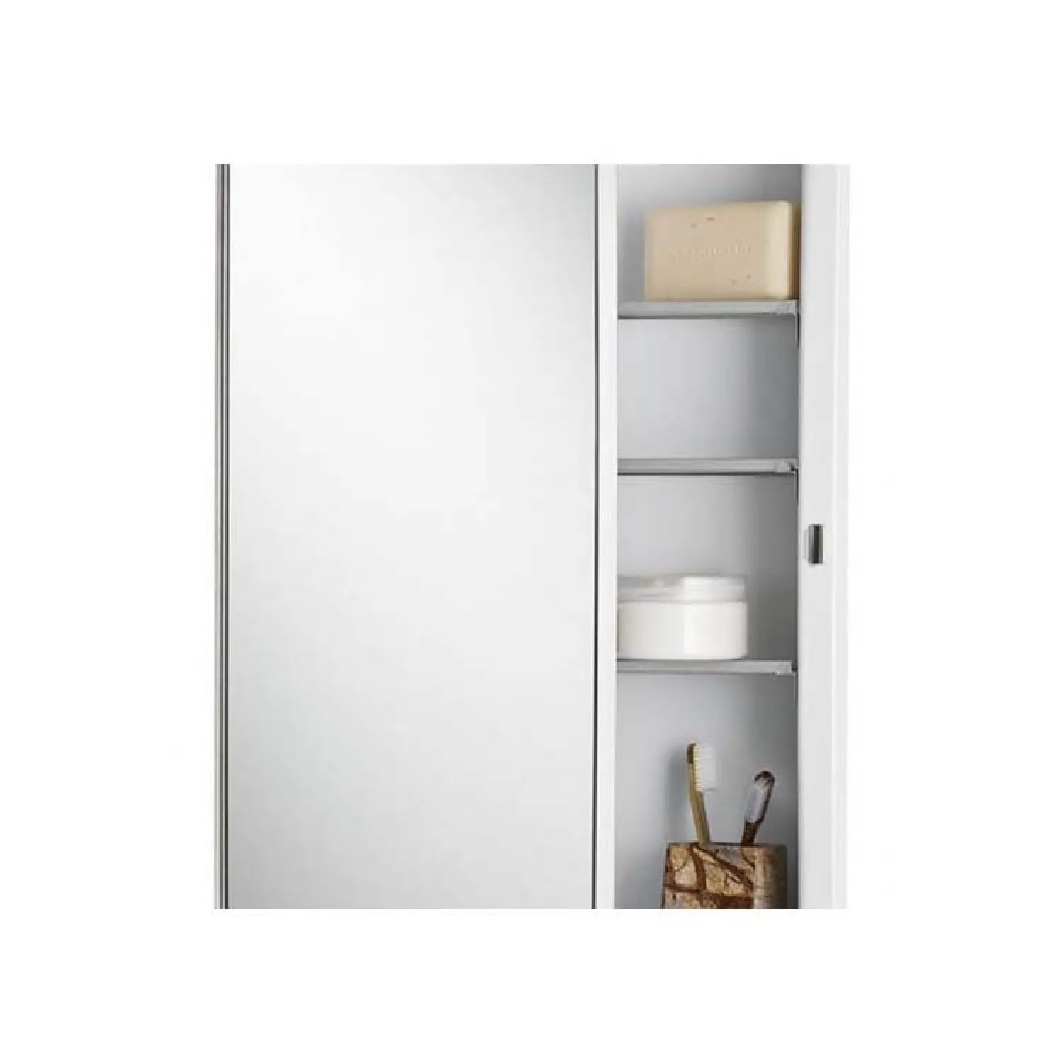 Jensen 478FS Jensen Styleline White 14in x 24in Medicine Cabinet with Stainless Steel Frame, Framed Mirror Door, Adjustable Shelves - 478FS