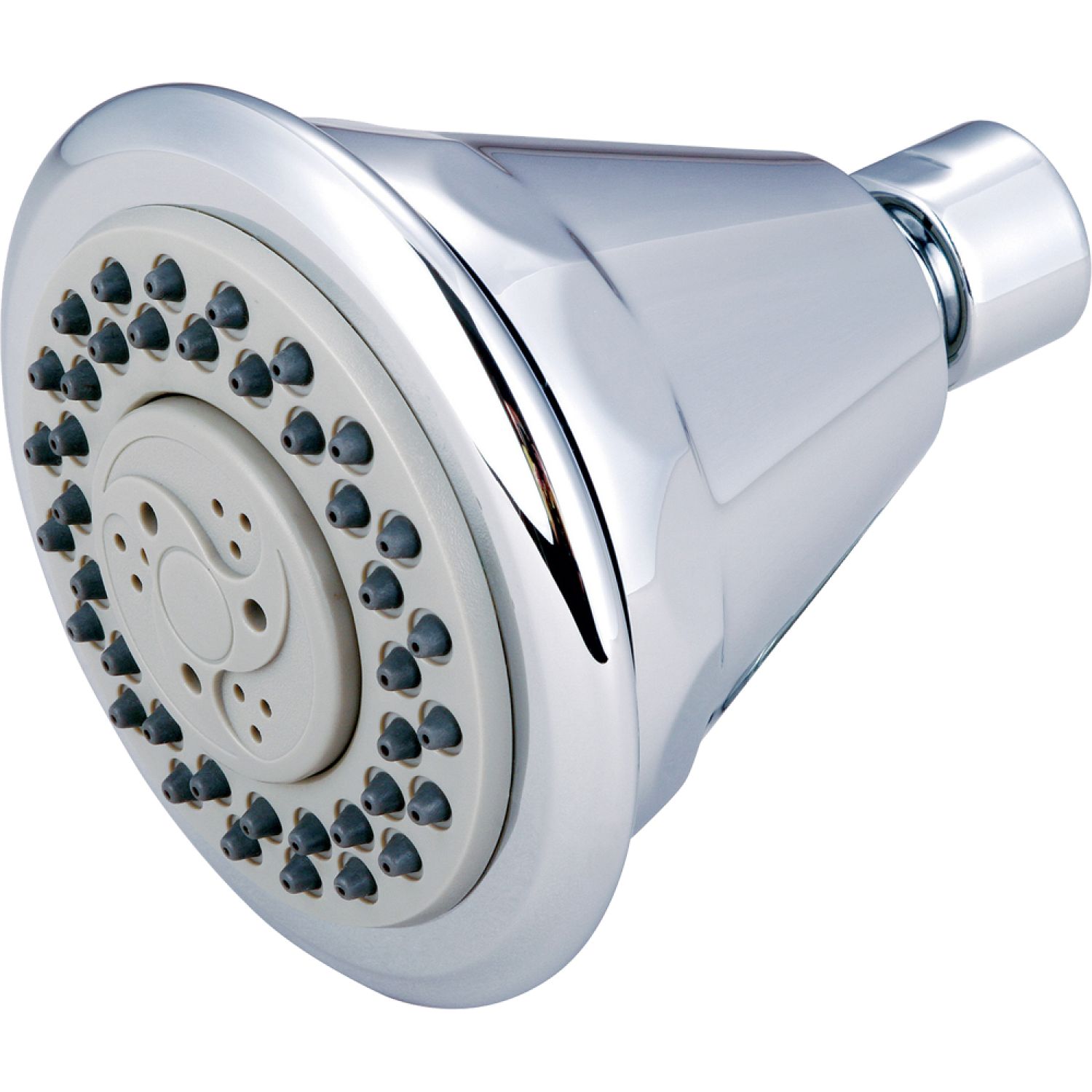 Pioneer X-6400001 Pioneer 3-3/8in Four-Function Round Shower Head, 2.5 GPM, Rub-Clean Anti-Scale Spray, PVD Polished Chrome - X-6400001