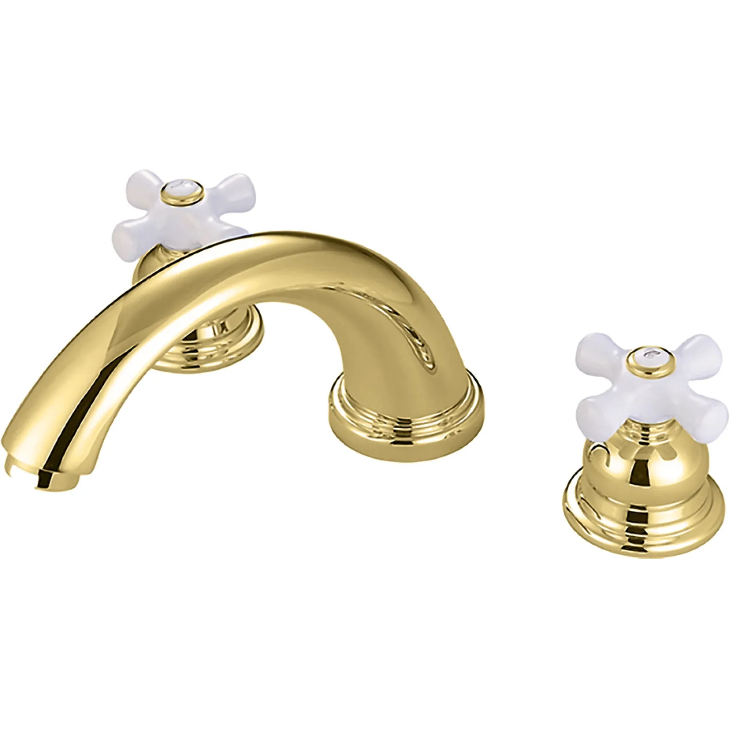 Pioneer 4BR720-PB Pioneer Brentwood Two-Handle Deck Mounted Polished Brass Roman Tub Faucet Trim Set with Rough-In, C Spout, Porcelain Cross Handles - 4BR720-PB