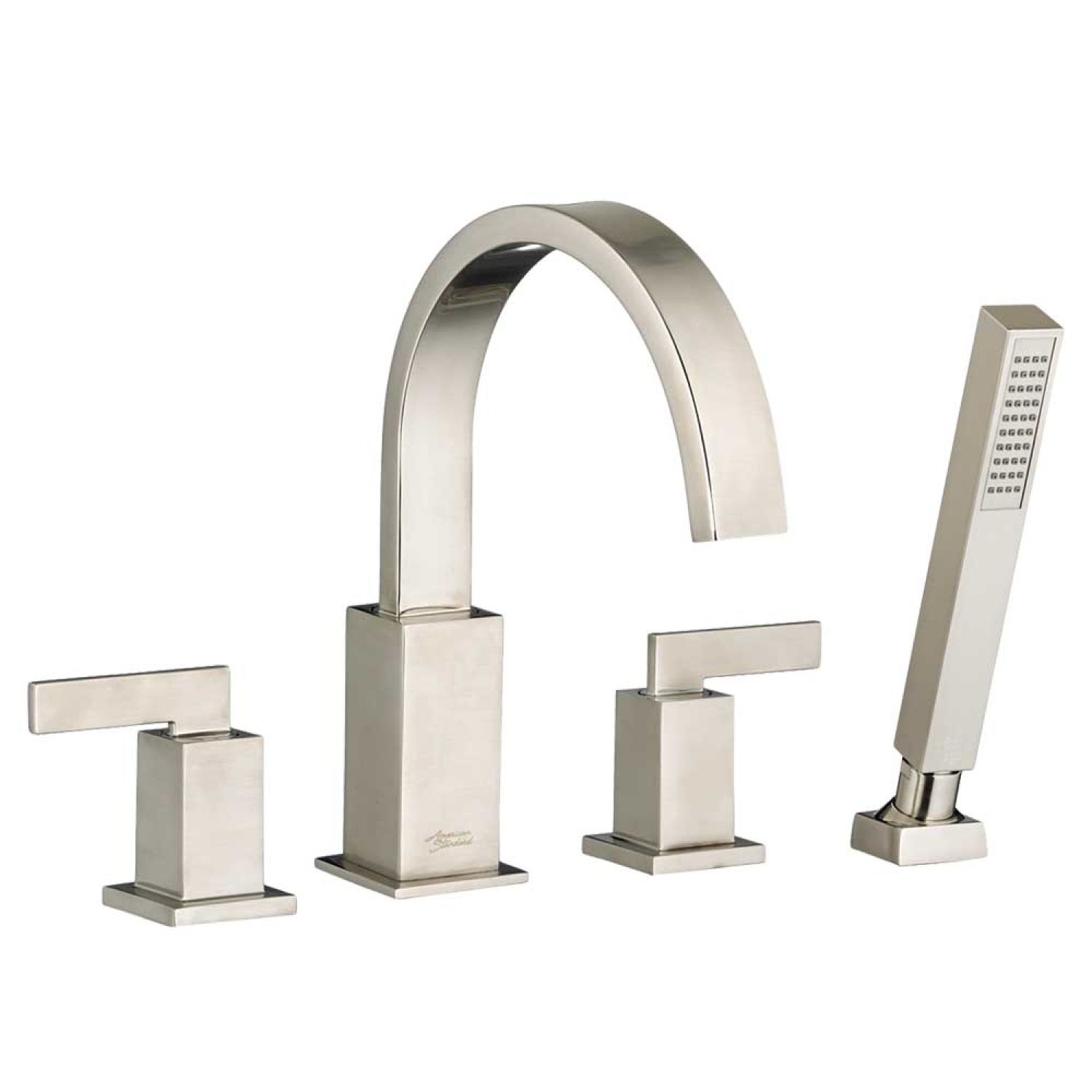 American Standard 7184.900.295 American Standard Times Square Deck-Mount Brushed Nickel Tub Filler, Less Personal Shower, Two Metal Lever Handles, 2.5 GPM, ADA Compliant - 7184.900.295