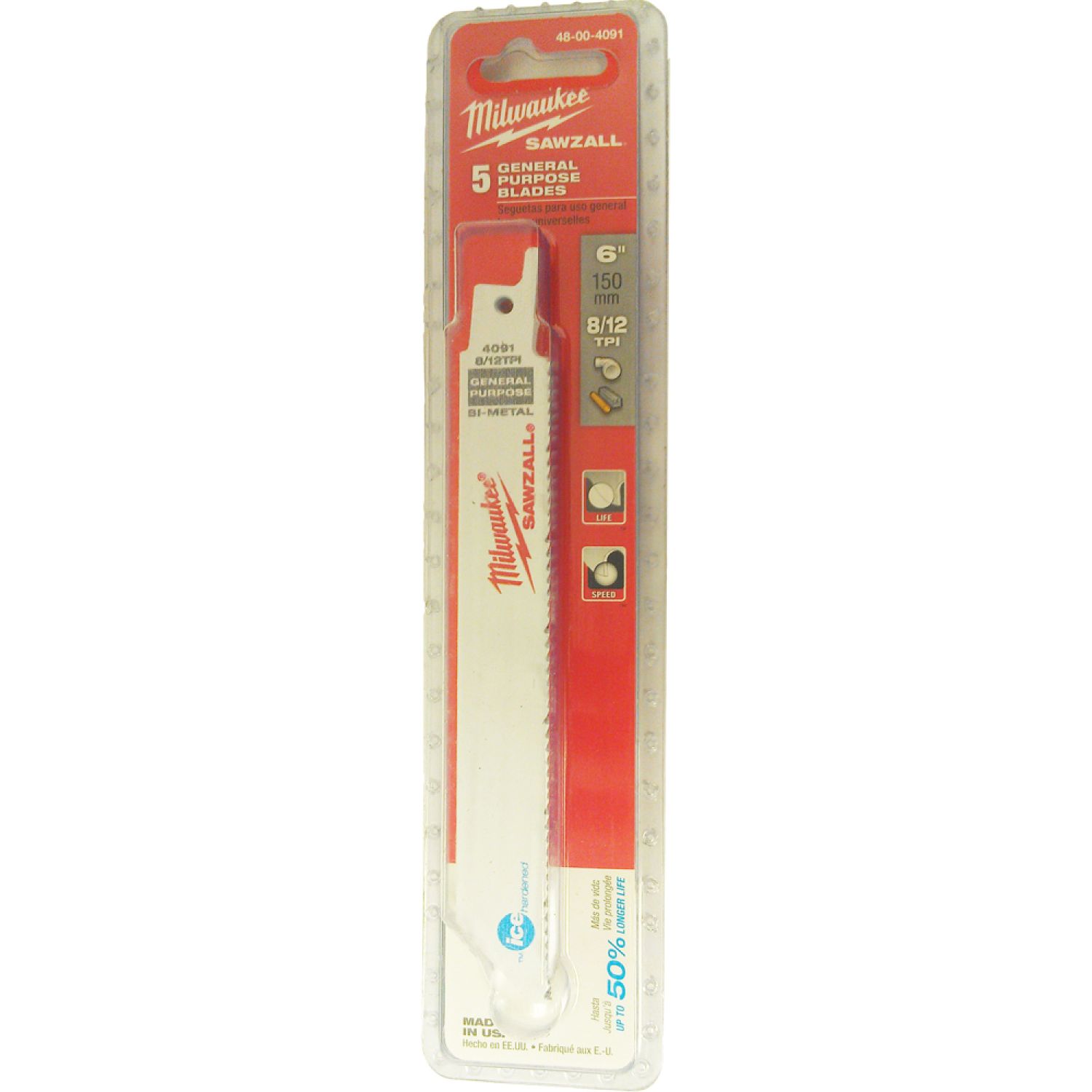 Milwaukee 48-00-4091 Milwaukee Ice Hardened Sawzall Blades (5 Pk), 6