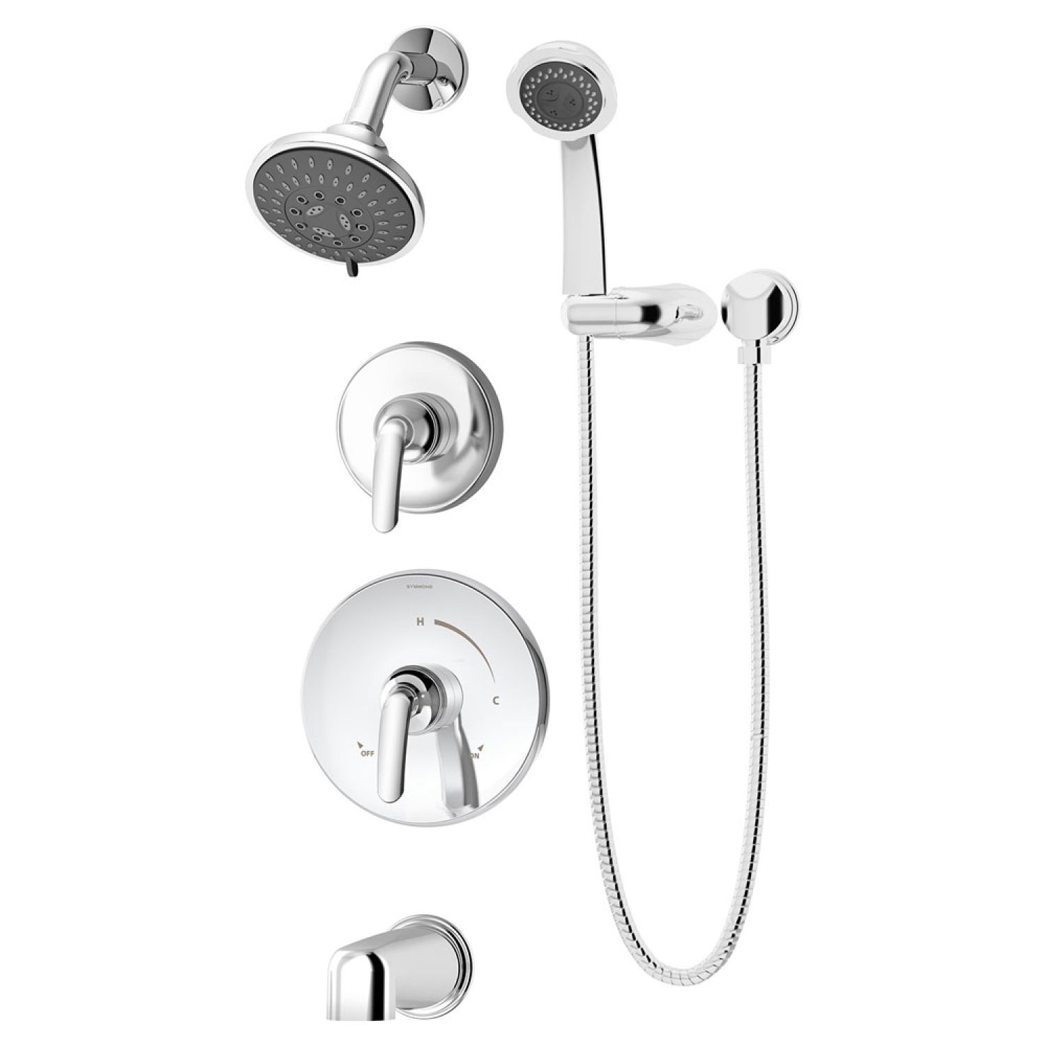 Symmons 5506-TRM Symmons Elm Tub/Shower Faucet with 5-Mode Showerhead, 3-Mode Hand Shower, 2 Handles, Non-Diverter Tub Spout, 2 GPM, Polished Chrome - 5506-TRM