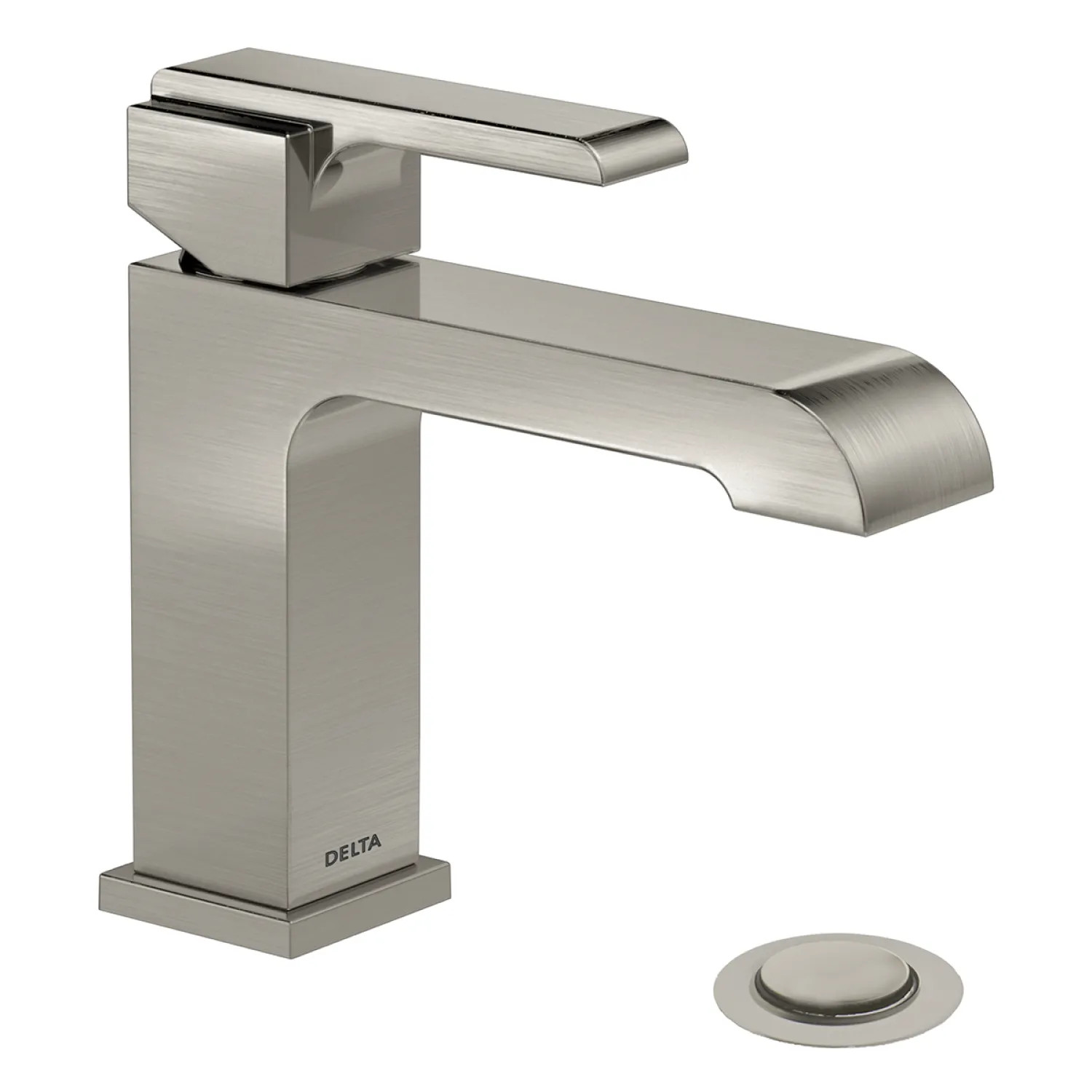 Delta 567LF-SSMPU Delta Ara Angular Spout Stainless Lavatory Faucet with Escutcheon and Red/Blue Indicators, Metal Pop-Up, 1.2 GPM, Single-Handle, DIAMOND Seal - 567LF-SSMPU