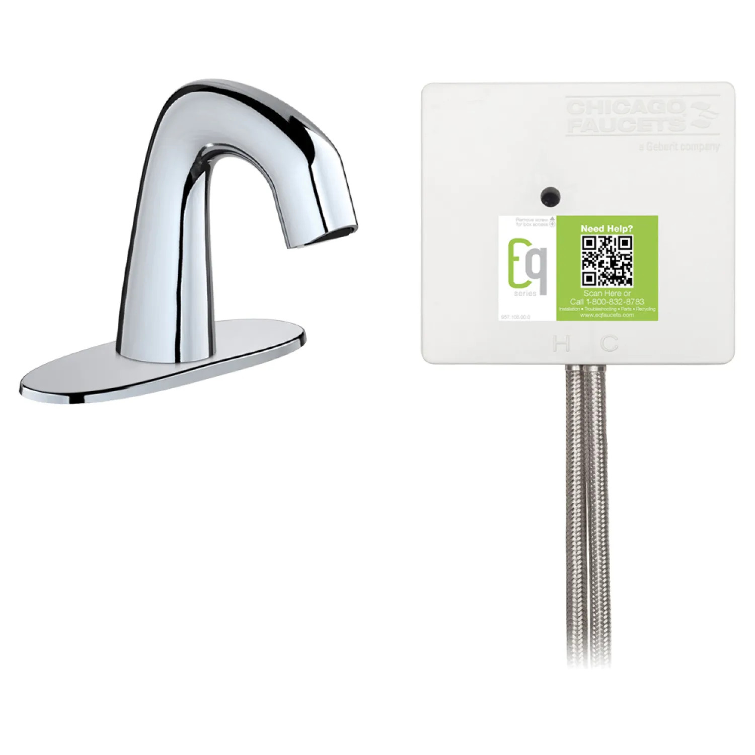Chicago Faucet EQ-A12A-52ABCP Chicago Faucets EQ-A12A-52ABCP EQ Chrome EQ Curved Series Lavatory Sink Faucet with Hands-free Infrared Detection
