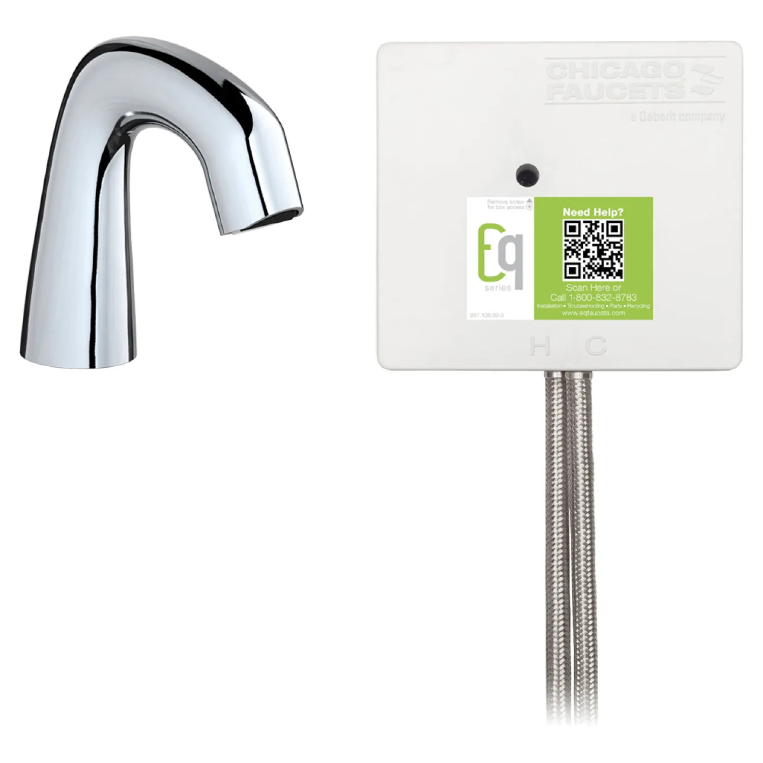 Chicago Faucet EQ-A11A-43ABCP Chicago Faucets EQ-A11A-43ABCP EQ Chrome EQ Curved Series Lavatory Sink Faucet with Hands-free Infrared Detection