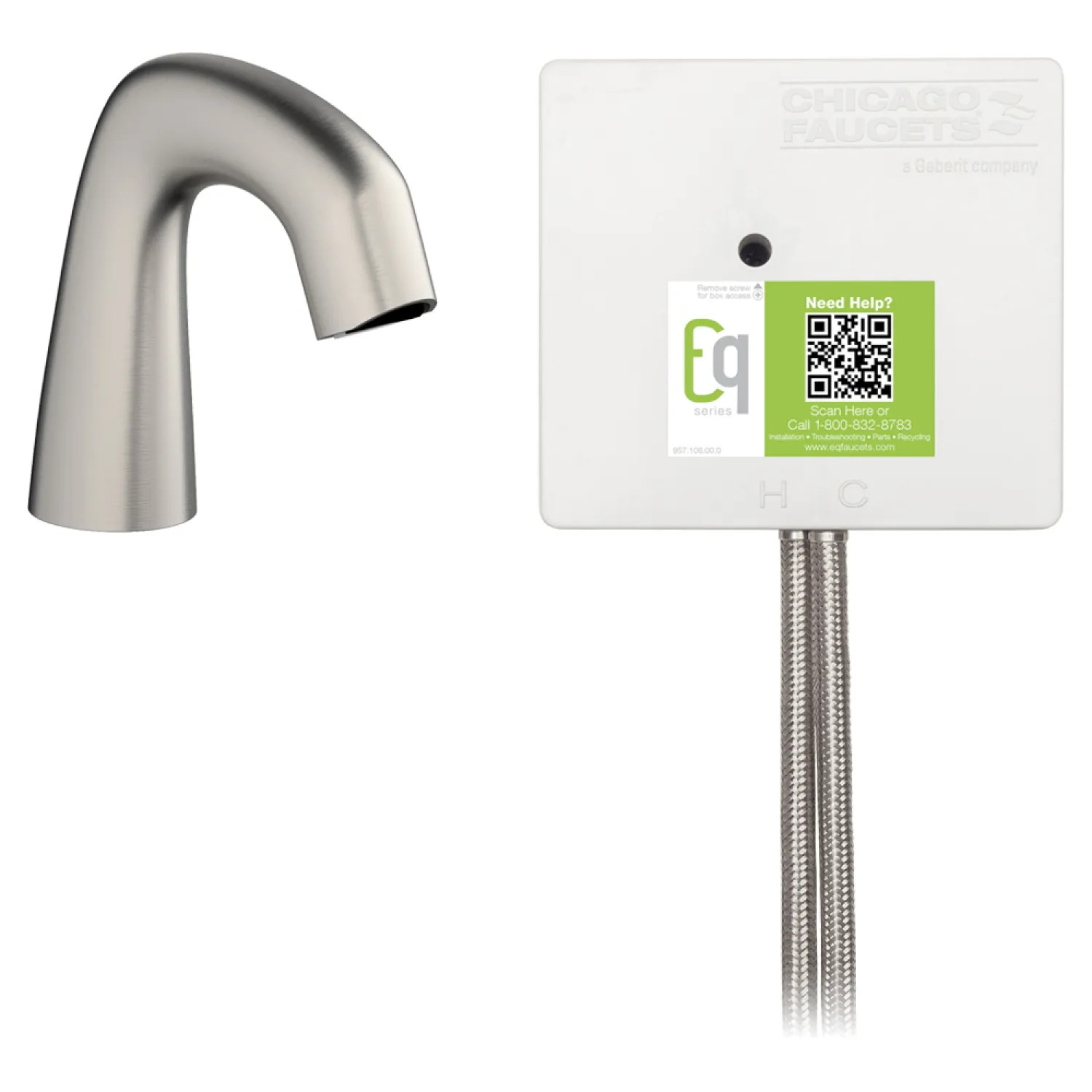 Chicago Faucet EQ-A11A-53ABBN Chicago Faucets EQ-A11A-53ABBN EQ Brushed Nickel EQ Curved Series Lavatory Sink Faucet with Hands-free Infrared Detection