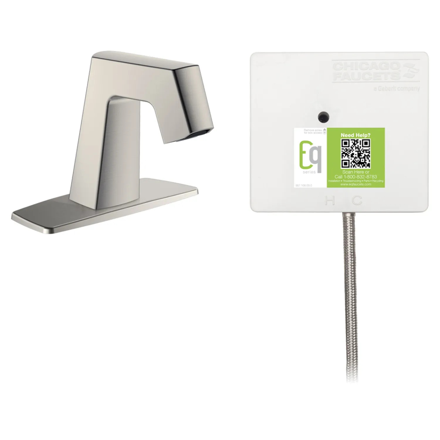 Chicago Faucet EQ-B12A-51ABBN Chicago Faucets EQ-B12A-51ABBN EQ Brushed Nickel EQ Angular Series Lavatory Sink Faucet with Hands-free Infrared Detection