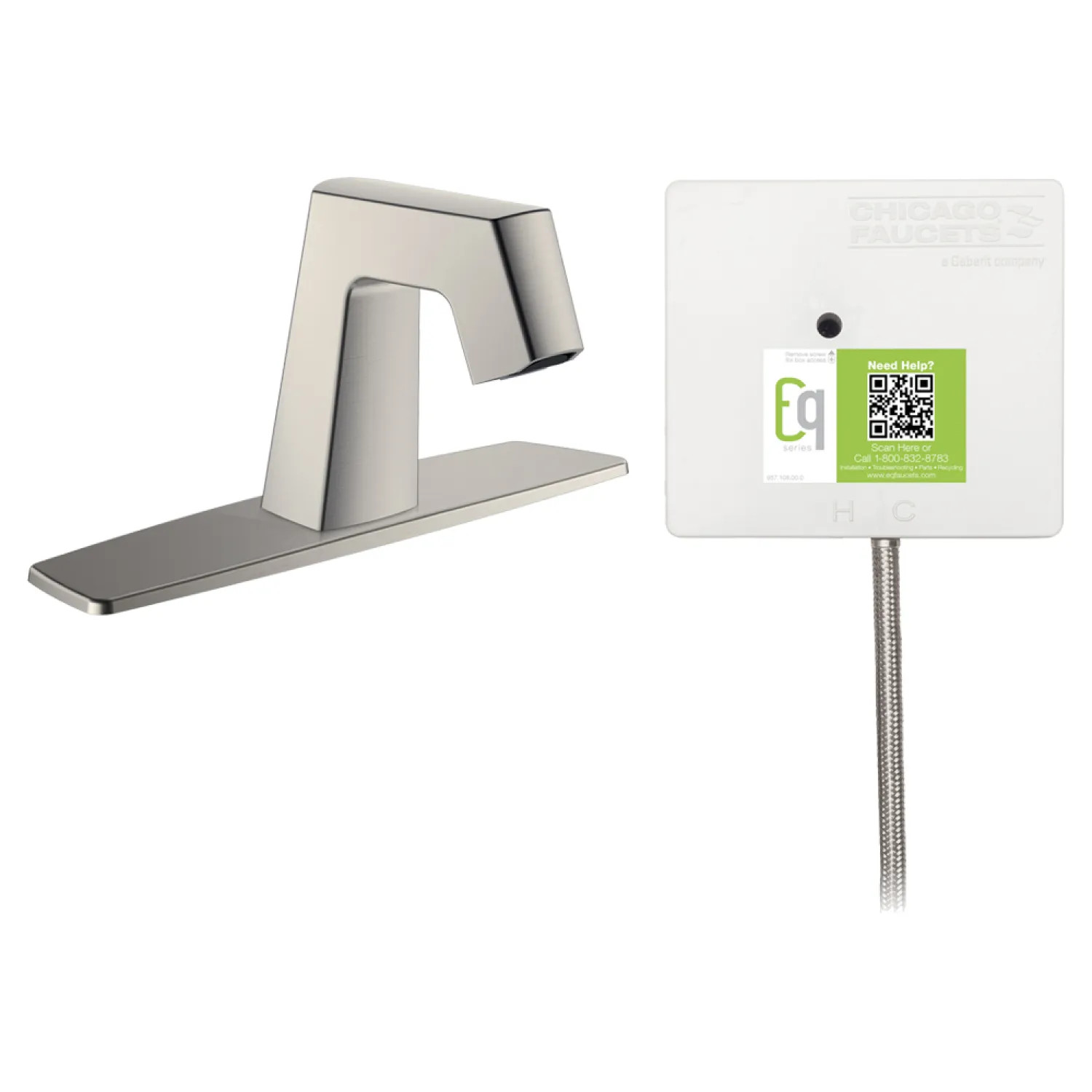 Chicago Faucet EQ-B13A-31ABBN Chicago Faucets EQ-B13A-31ABBN EQ Brushed Nickel EQ Angular Series Lavatory Sink Faucet with Hands-free Infrared Detection