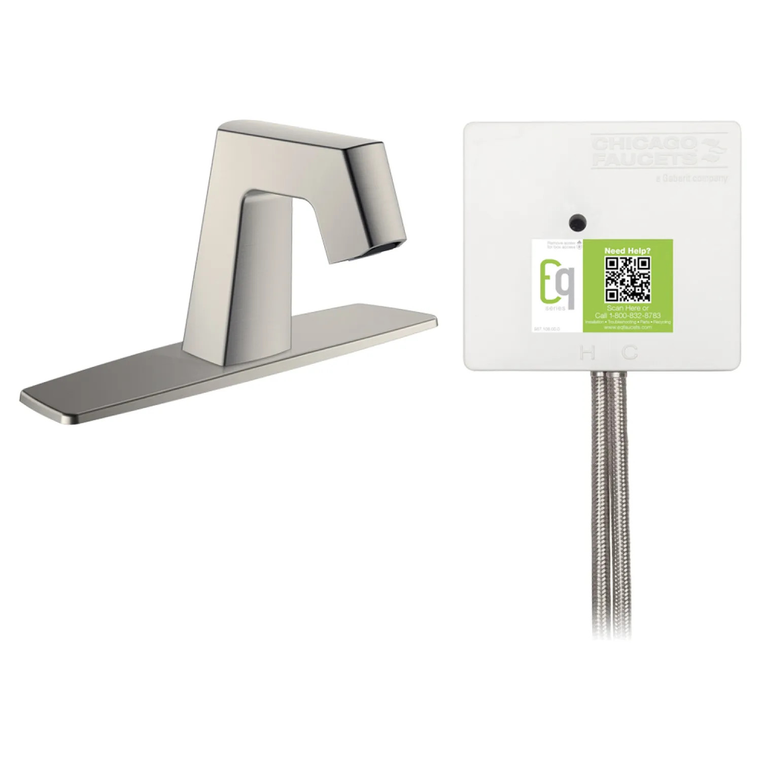 Chicago Faucet EQ-B13A-32ABBN Chicago Faucets EQ-B13A-32ABBN EQ Brushed Nickel EQ Angular Series Lavatory Sink Faucet with Hands-free Infrared Detection