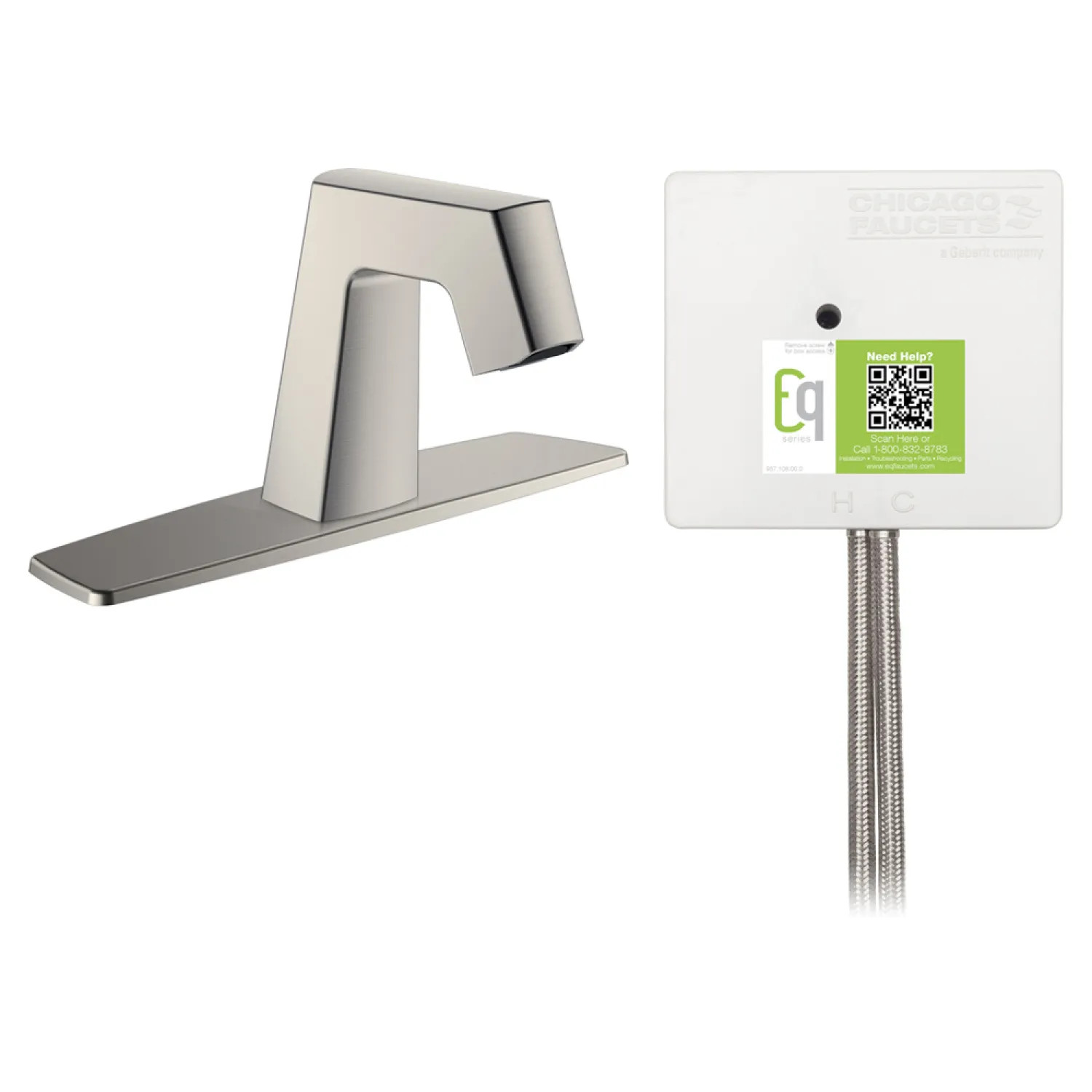 Chicago Faucet EQ-B13A-41ABBN Chicago Faucets EQ-B13A-41ABBN EQ Brushed Nickel EQ Angular Series Lavatory Sink Faucet with Hands-free Infrared Detection