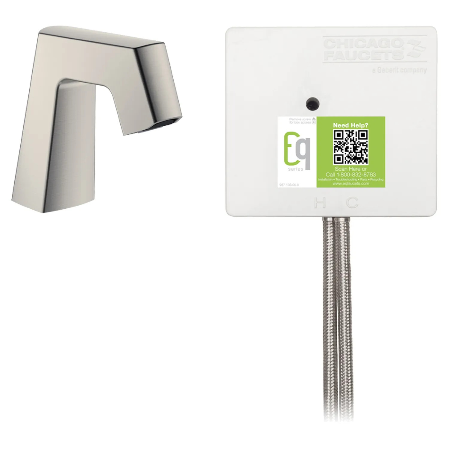 Chicago Faucet EQ-B11A-32ABBN Chicago Faucets EQ-B11A-32ABBN EQ Brushed Nickel EQ Angular Series Lavatory Sink Faucet with Hands-free Infrared Detection