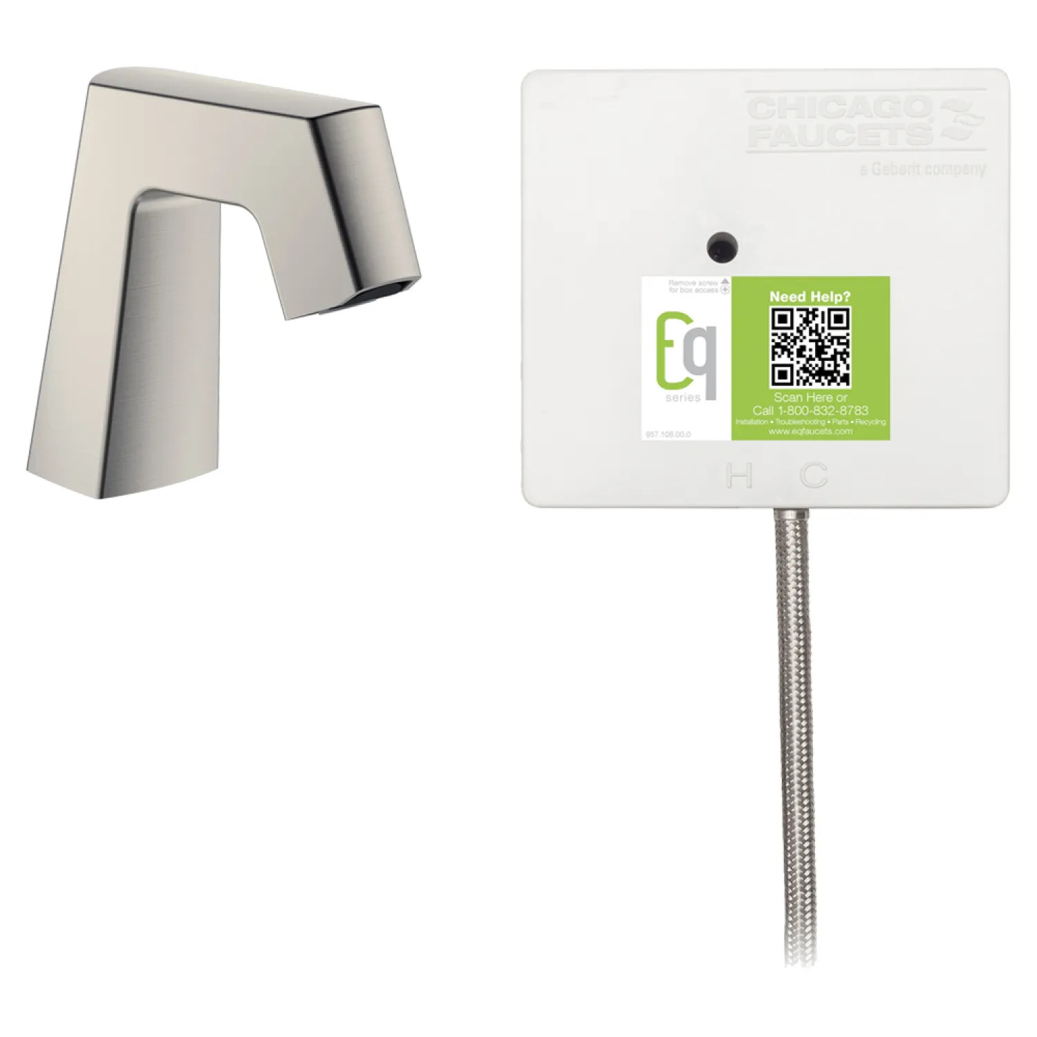 Chicago Faucet EQ-B11A-41ABBN Chicago Faucets EQ-B11A-41ABBN EQ Brushed Nickel EQ Angular Series Lavatory Sink Faucet with Hands-free Infrared Detection