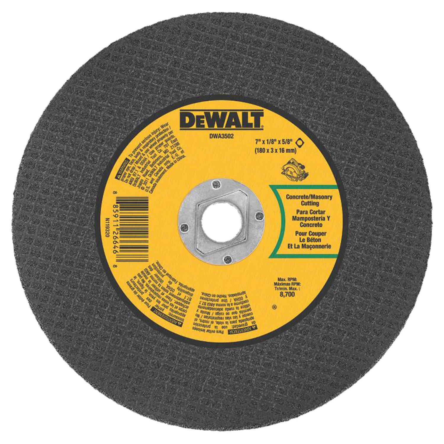 Dewalt DWA3502 Dewalt DWA3502 Type 1 Cut-Off Wheel, 7 in Dia x 1/8 in T, C24R Grit, 5/8 in Arbor