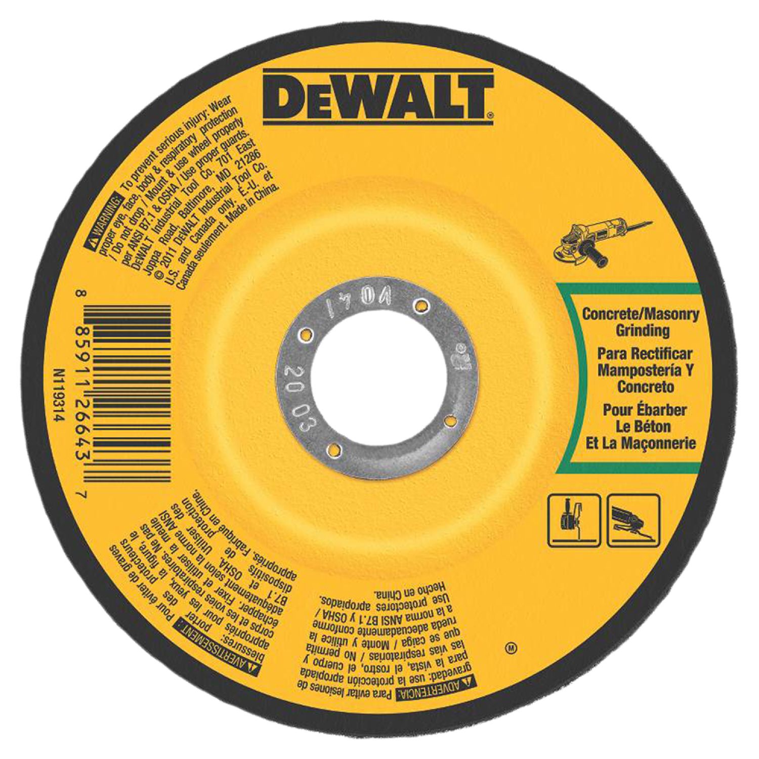 Dewalt DWA4500C Dewalt DWA4500C Type 27 Fast Cutting Grinding Wheel, 4in Dia x 1/4in T, C24R Grit, 5/8in Arbor