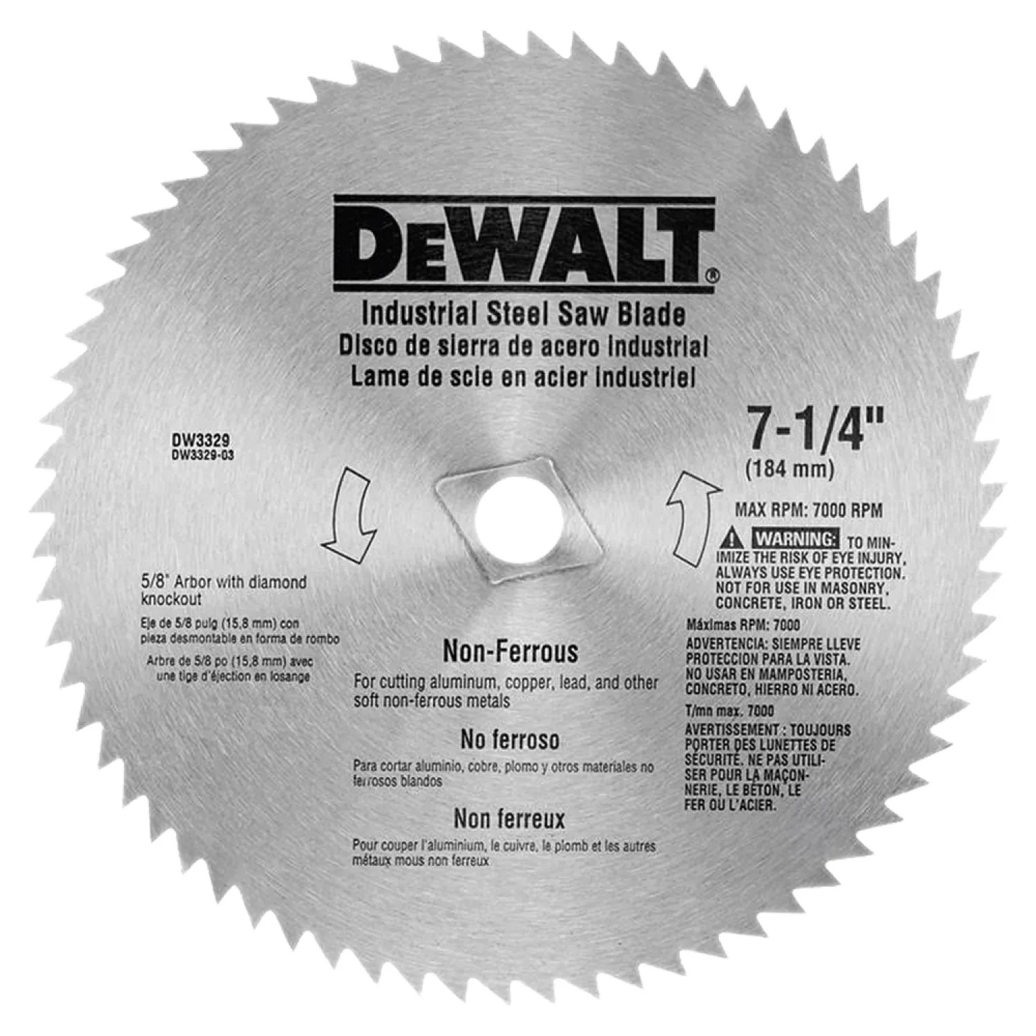 Dewalt DW3329 Dewalt DW3329 Circular Saw Blade, 7-1/4in Dia x 0.05in T, 68 Teeth, 5/8in Arbor
