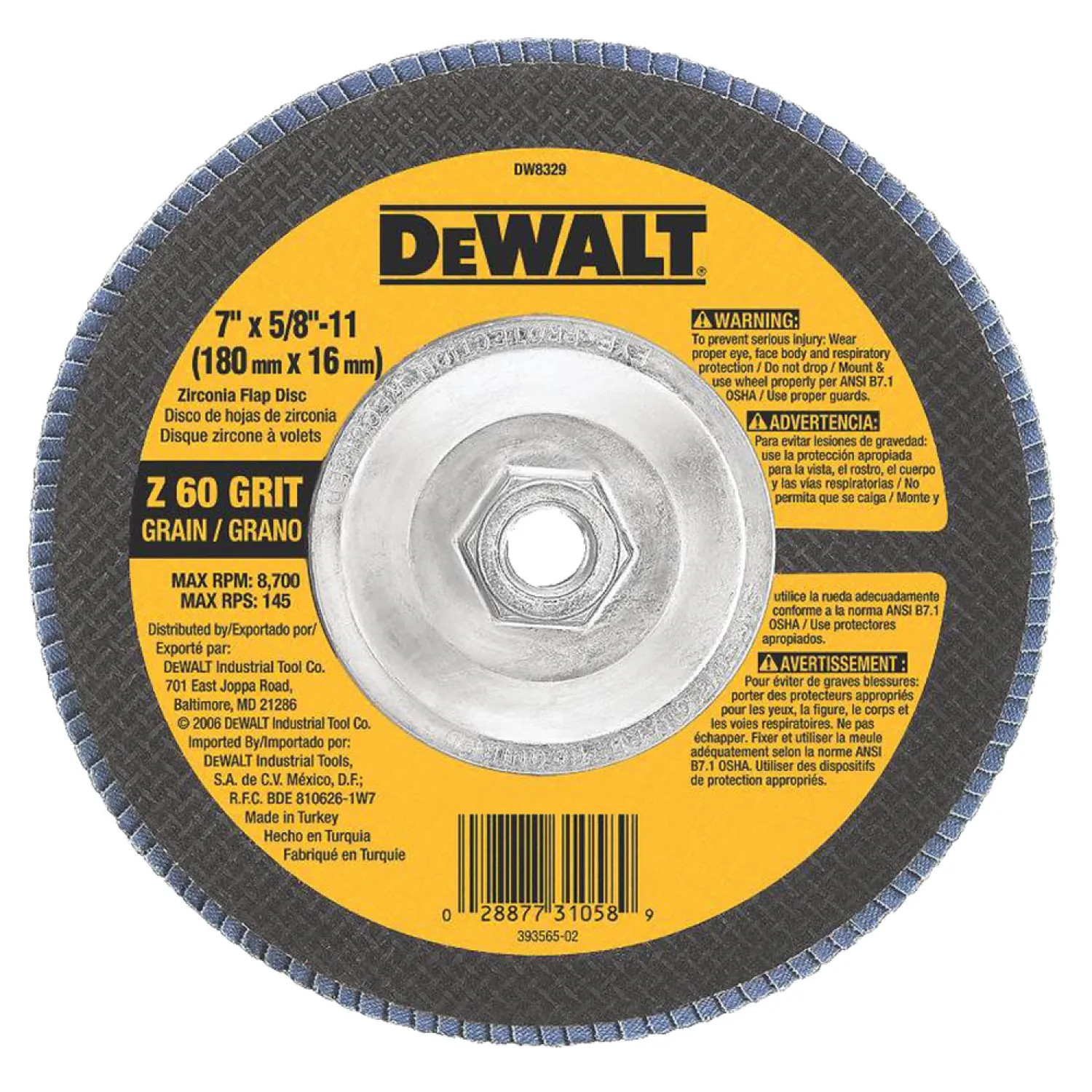 Dewalt DW8329 Dewalt DW8329 Type 29 High Performance Flap Disc, 7in, 60 Grit, 5/8-11 Arbor