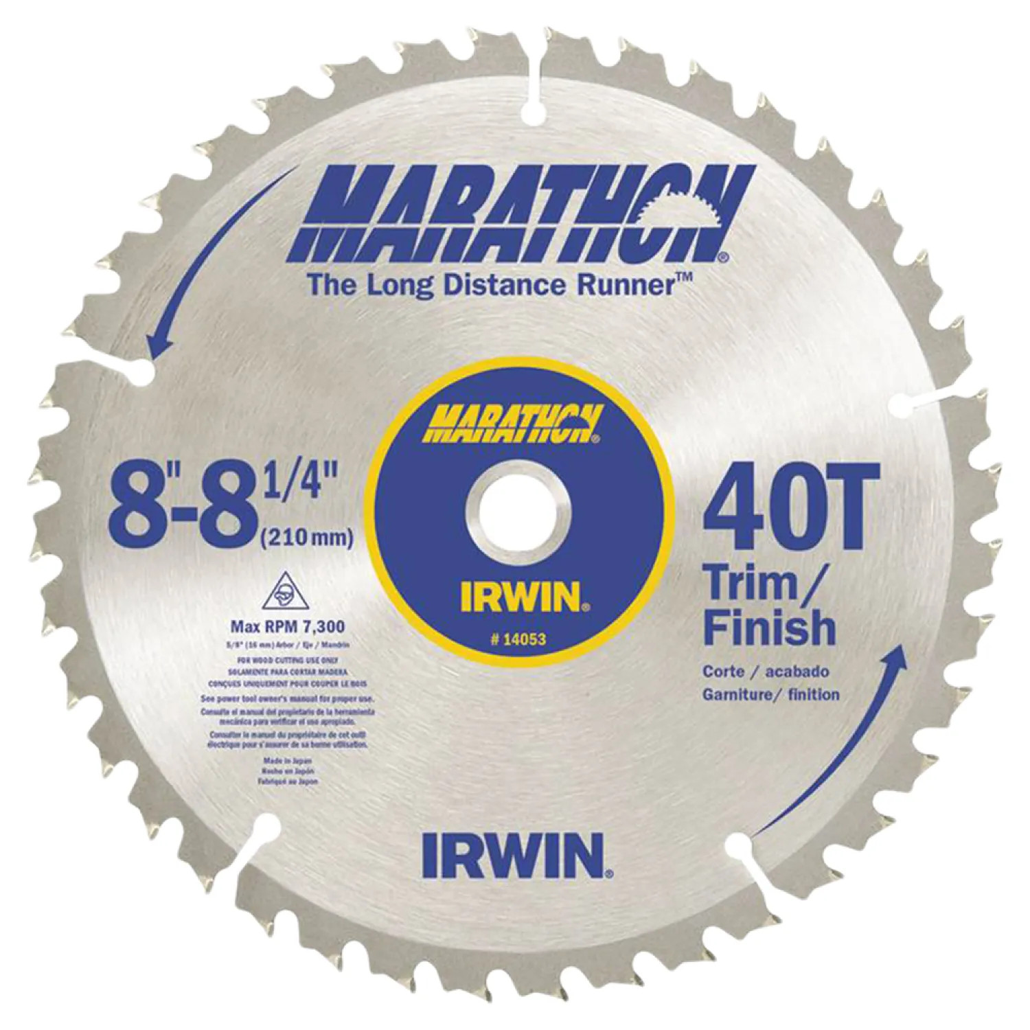 Irwin 14053 Marathon 14053 Circular Saw Blade, 8-1/4 in Dia, 40 Teeth, 5/8 in Arbor